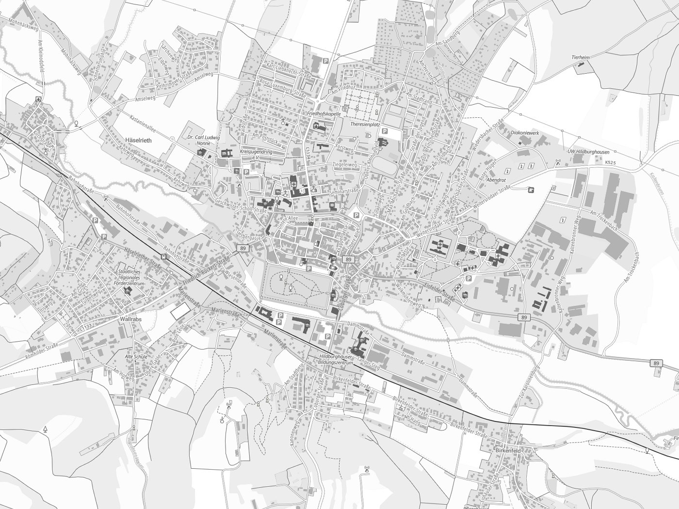 Kartenausschnitt Hildburghausen mit Gewässern