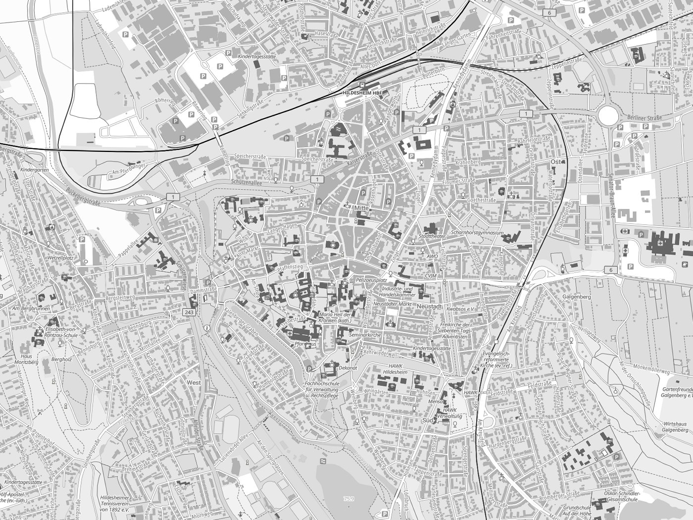 Kartenausschnitt Hildesheim mit Gewässern