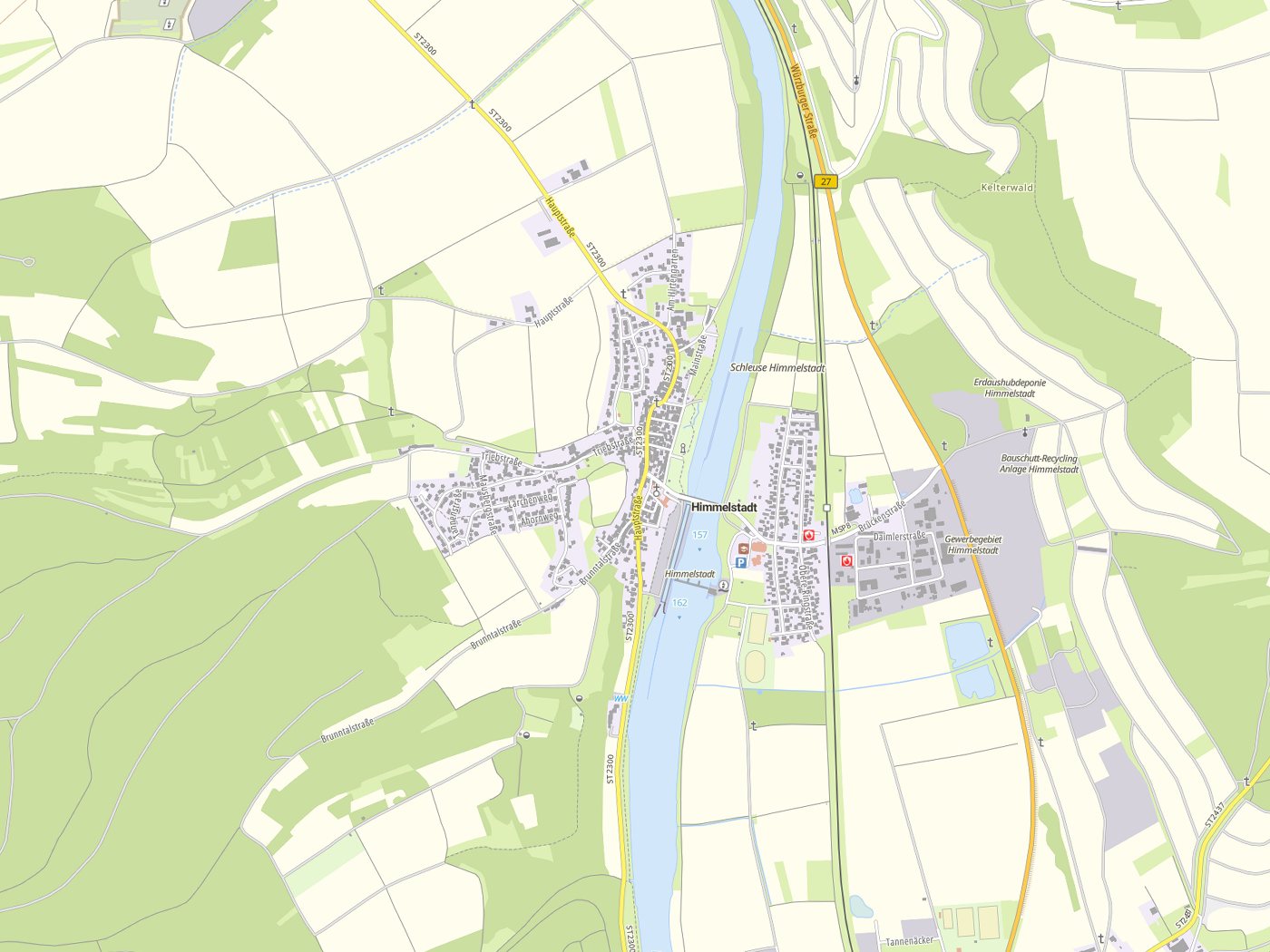 Kartenausschnitt Himmelstadt mit Gewässern