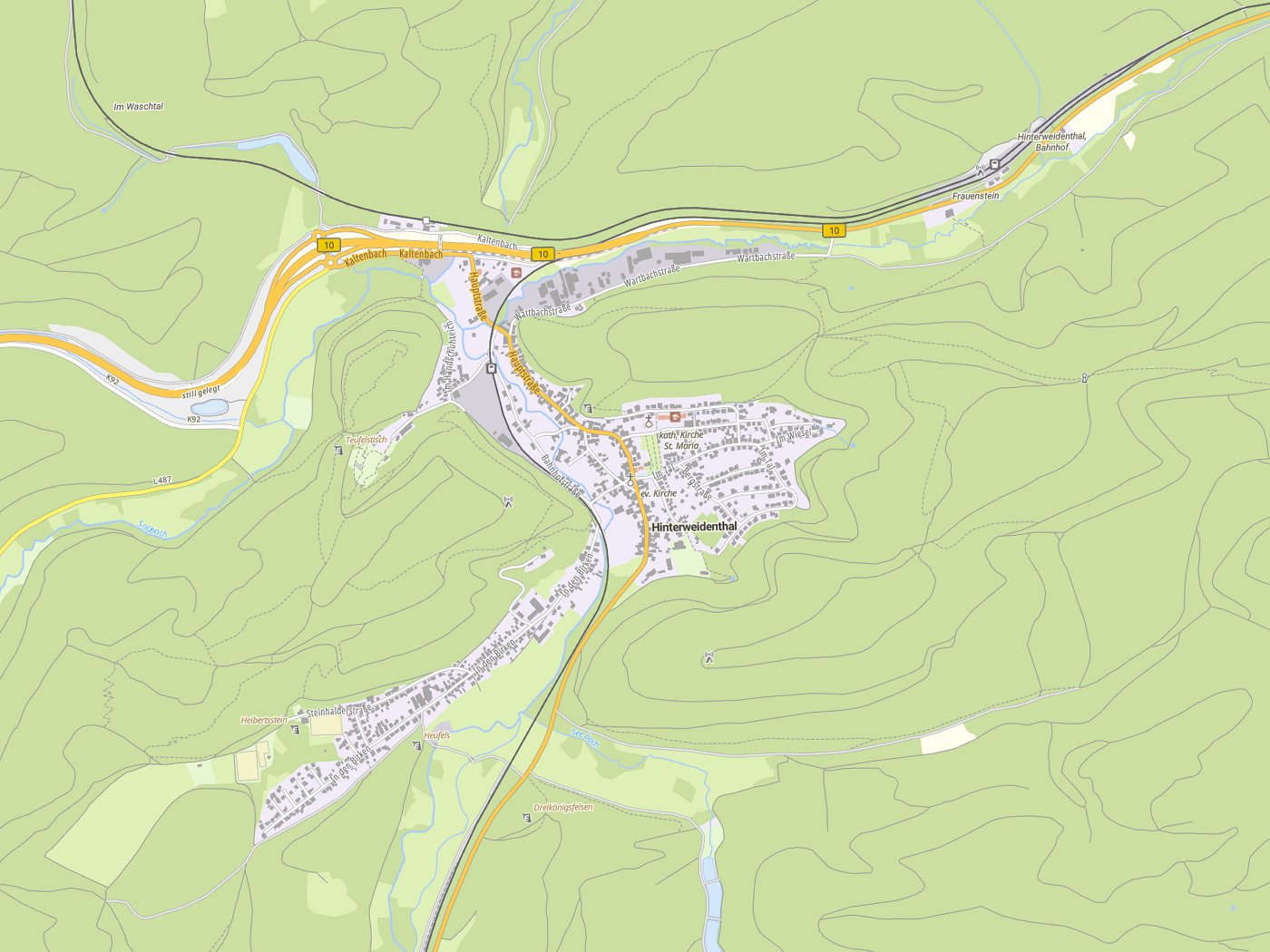 Kartenausschnitt Hinterweidenthal mit Gewässern
