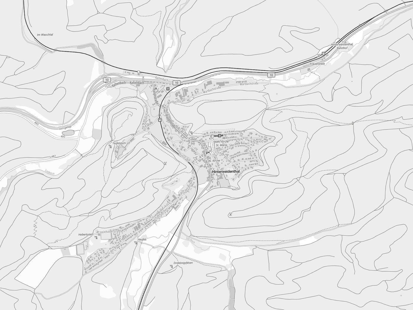 Kartenausschnitt Hinterweidenthal mit Gewässern