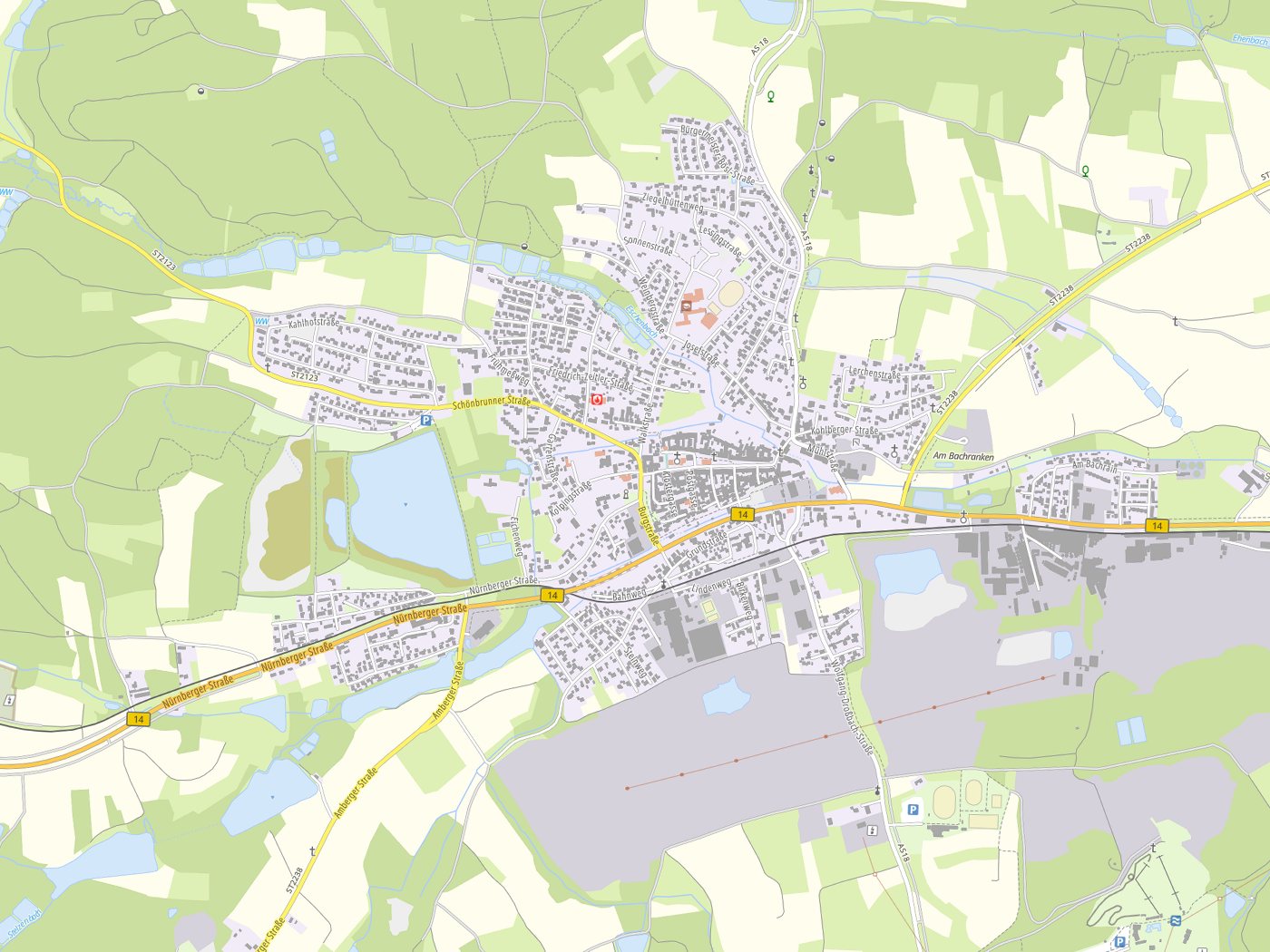 Kartenausschnitt Hirschau mit Gewässern