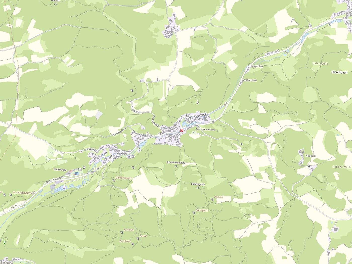 Kartenausschnitt Hirschbach mit Gewässern