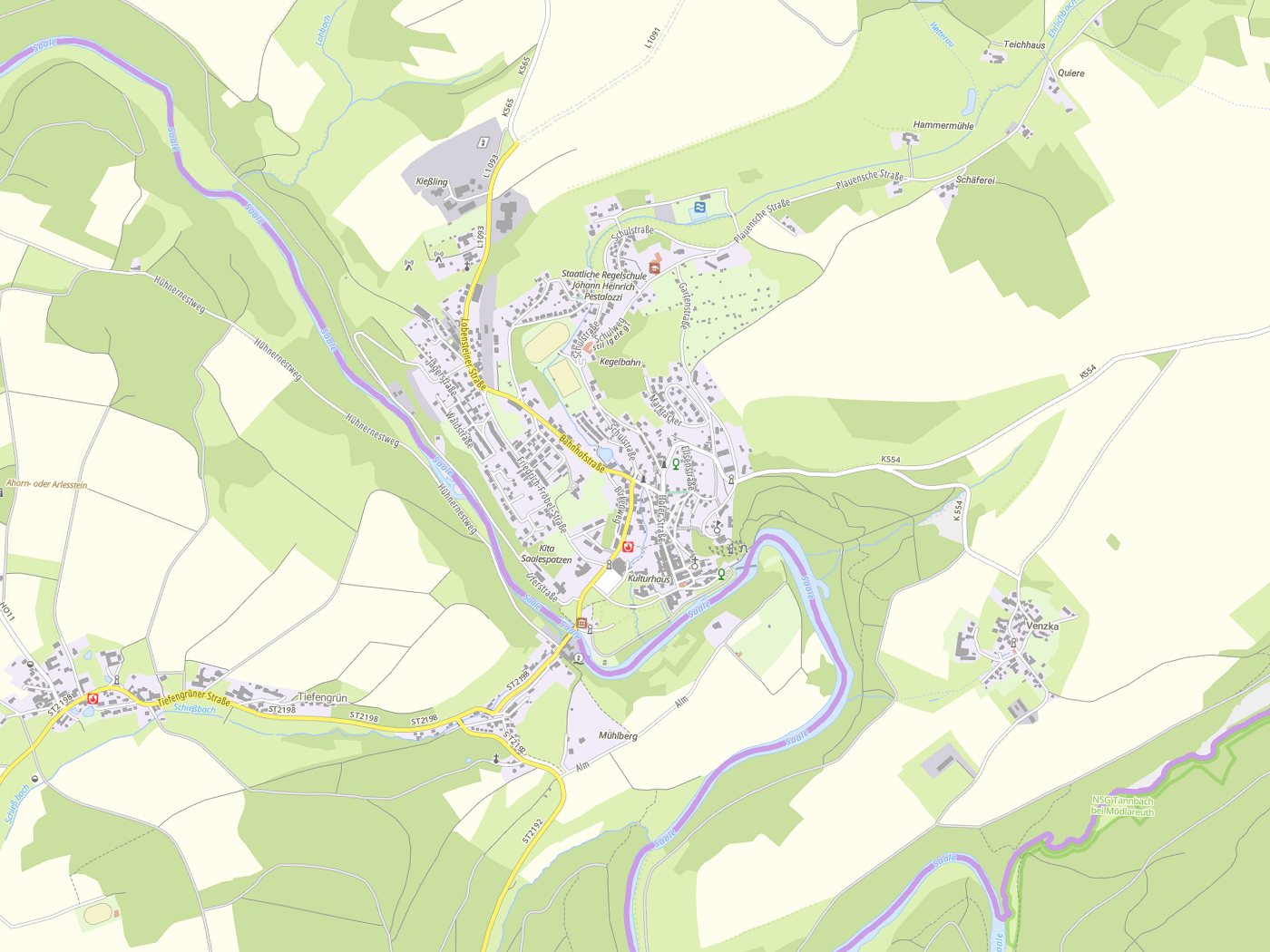 Kartenausschnitt Hirschberg mit Gewässern