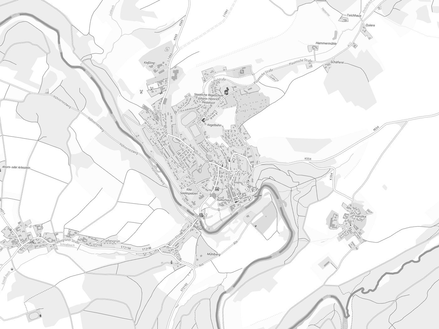 Kartenausschnitt Hirschberg mit Gewässern
