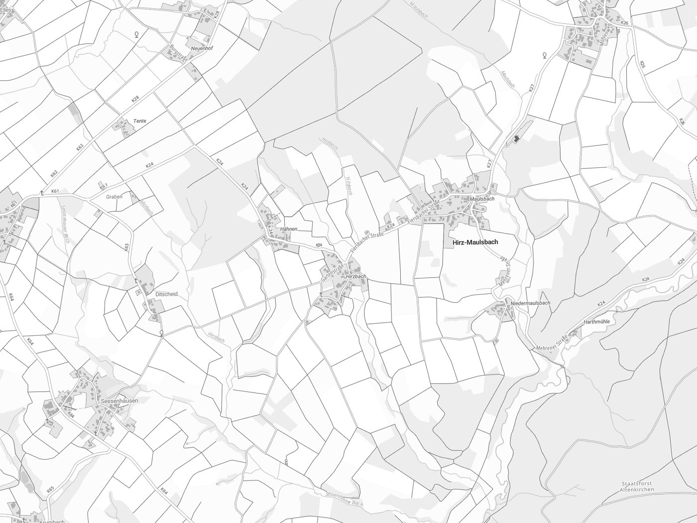Kartenausschnitt Hirz-Maulsbach mit Gewässern