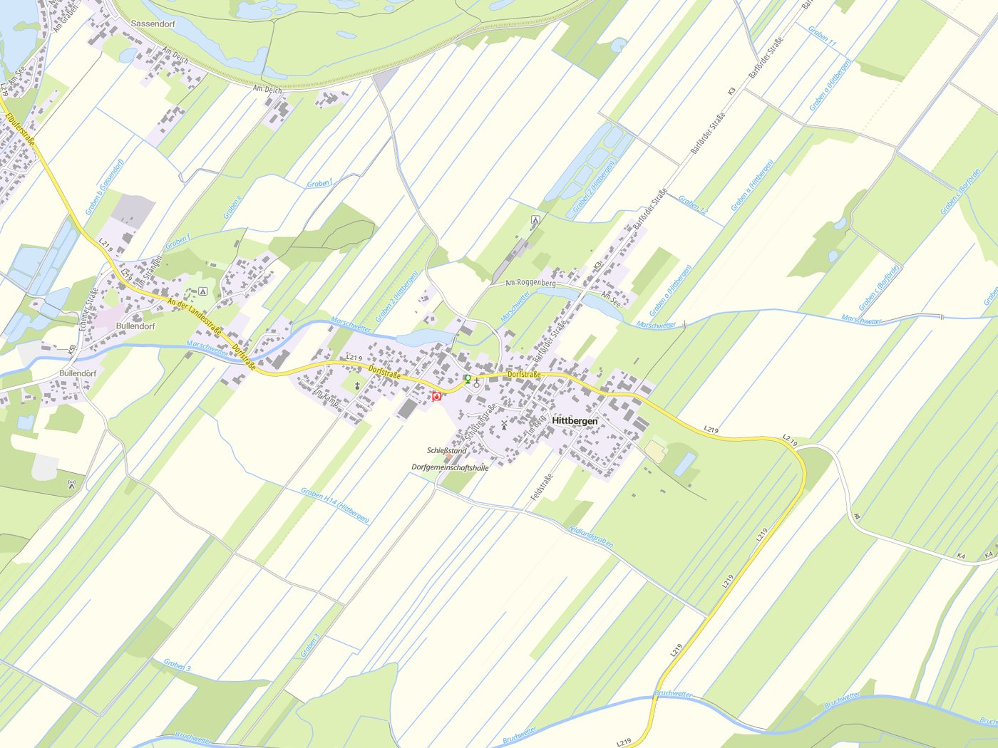 Kartenausschnitt Hittbergen mit Gewässern