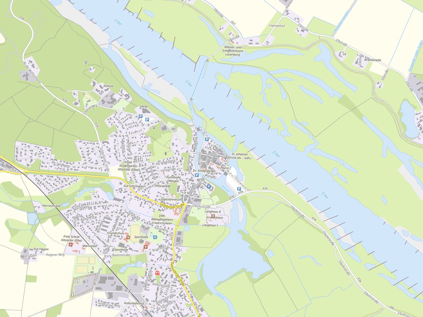 Kartenausschnitt Hitzacker (Elbe) mit Gewässern