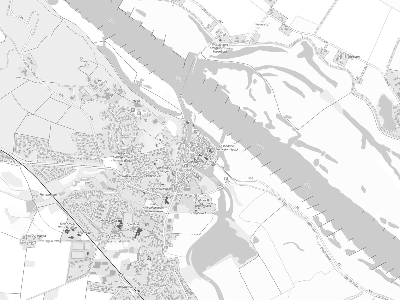 Kartenausschnitt Hitzacker (Elbe) mit Gewässern
