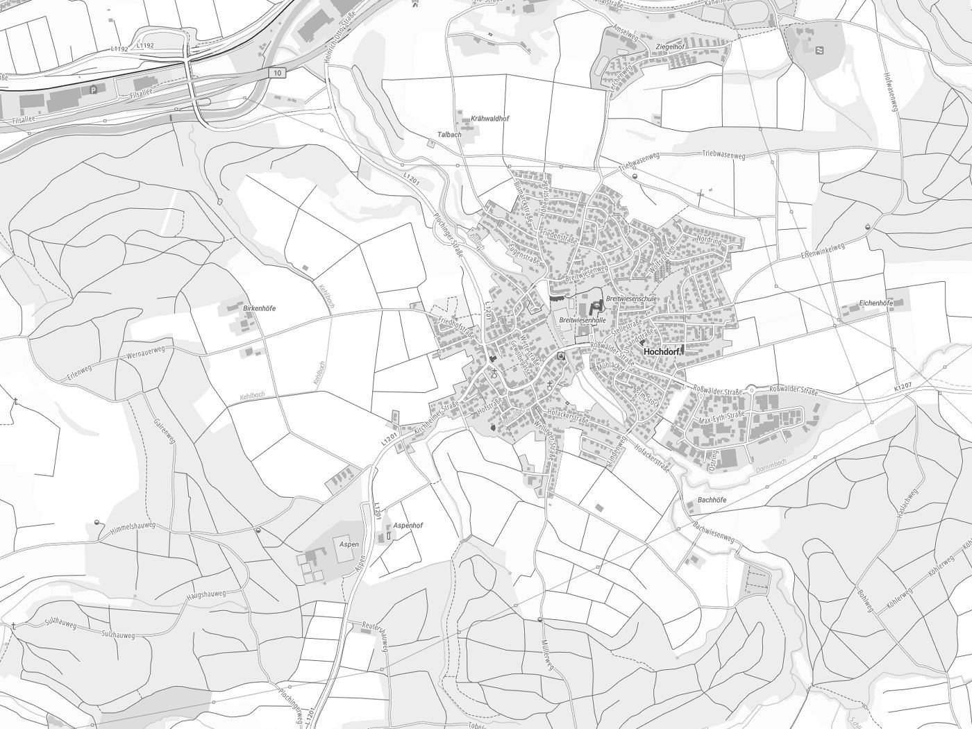 Kartenausschnitt Hochdorf mit Gewässern