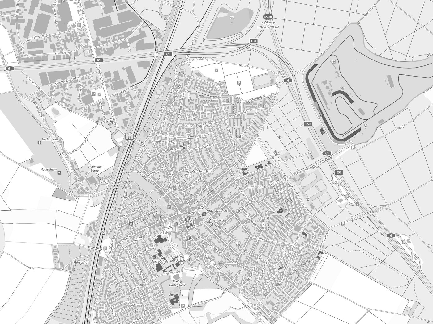 Kartenausschnitt Hockenheim mit Gewässern