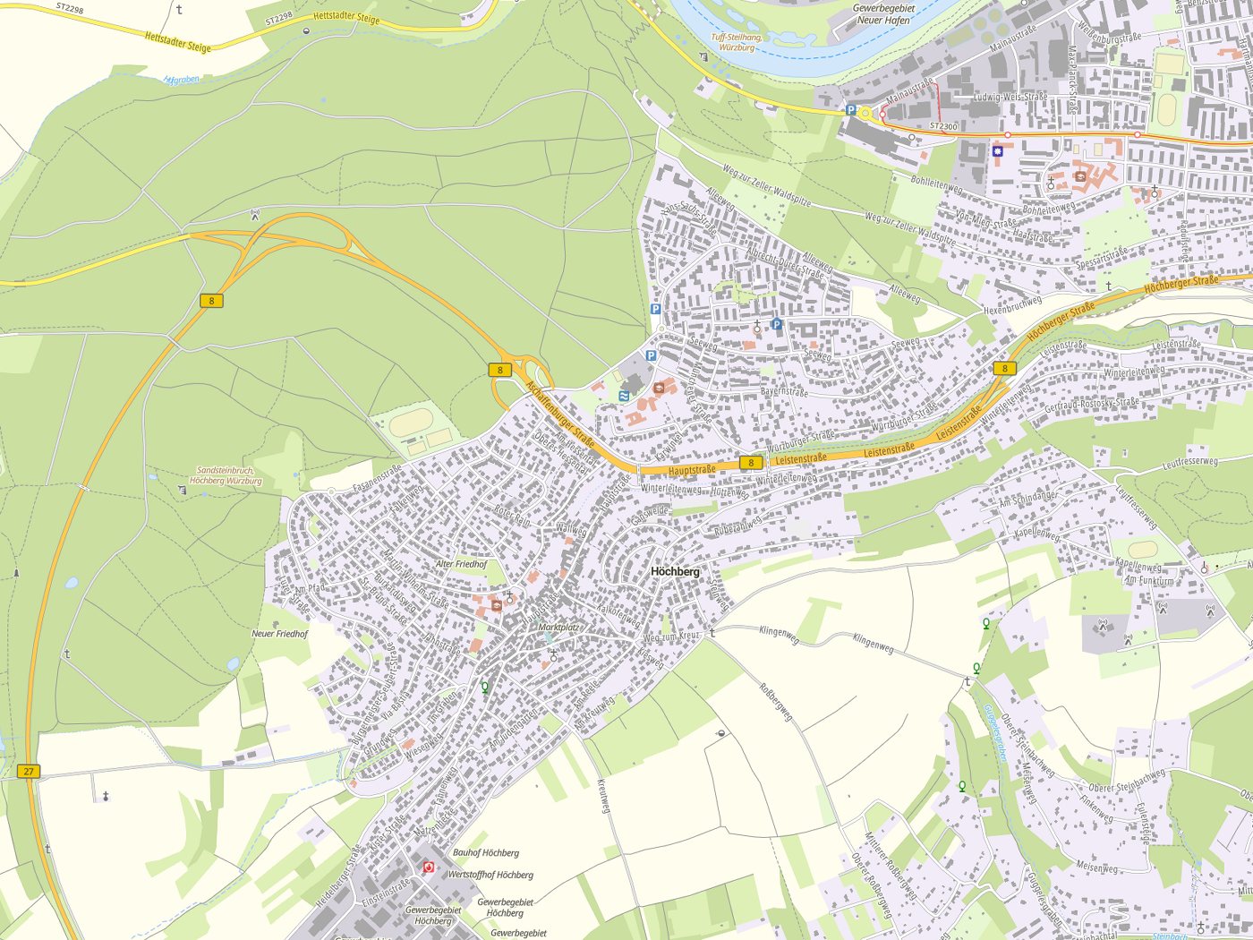 Kartenausschnitt Höchberg mit Gewässern