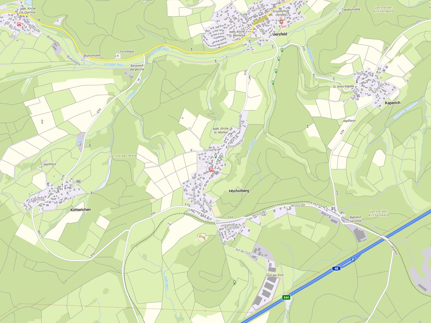 Kartenausschnitt Höchstberg mit Gewässern