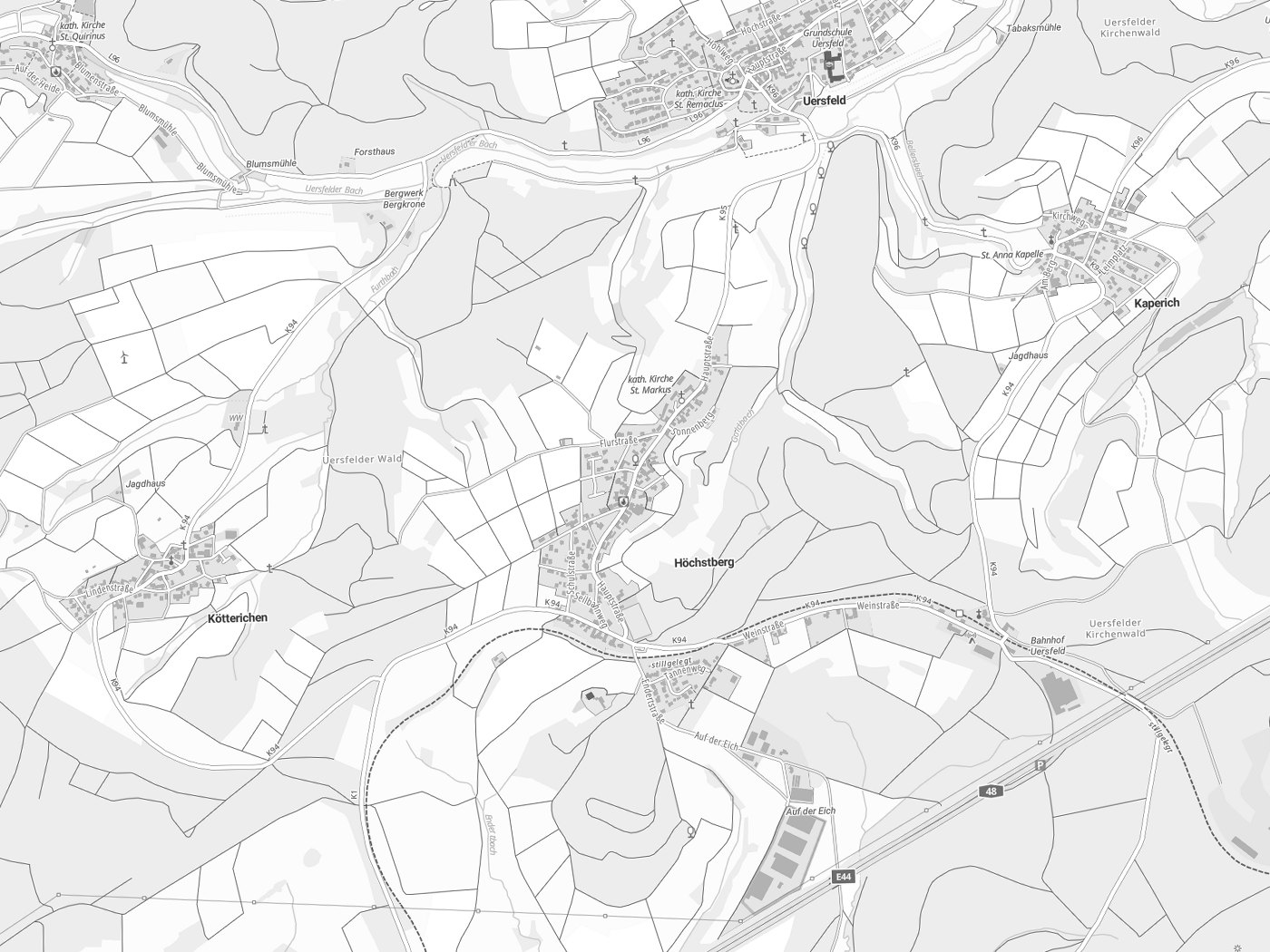 Kartenausschnitt Höchstberg mit Gewässern