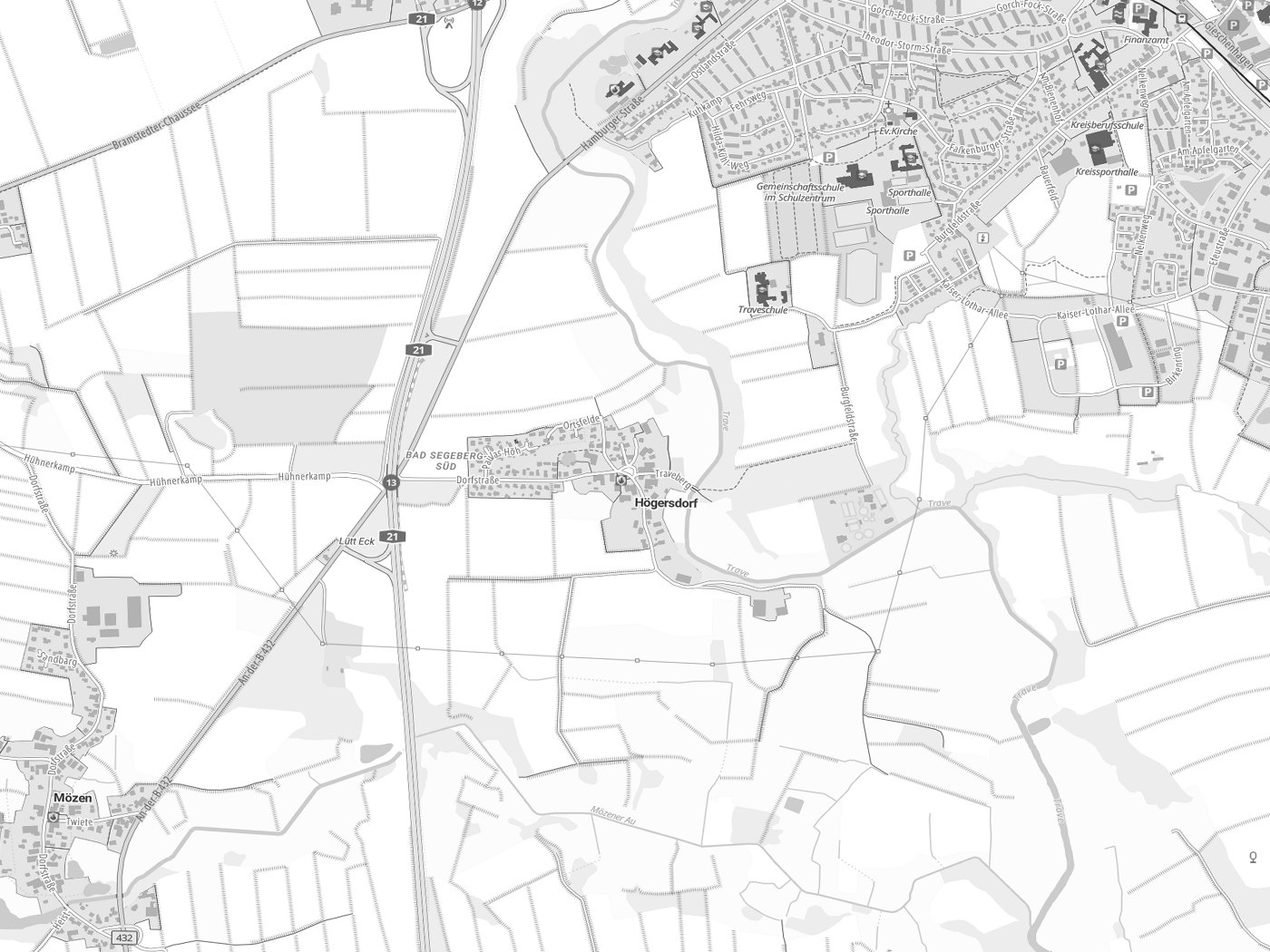 Kartenausschnitt Högersdorf mit Gewässern