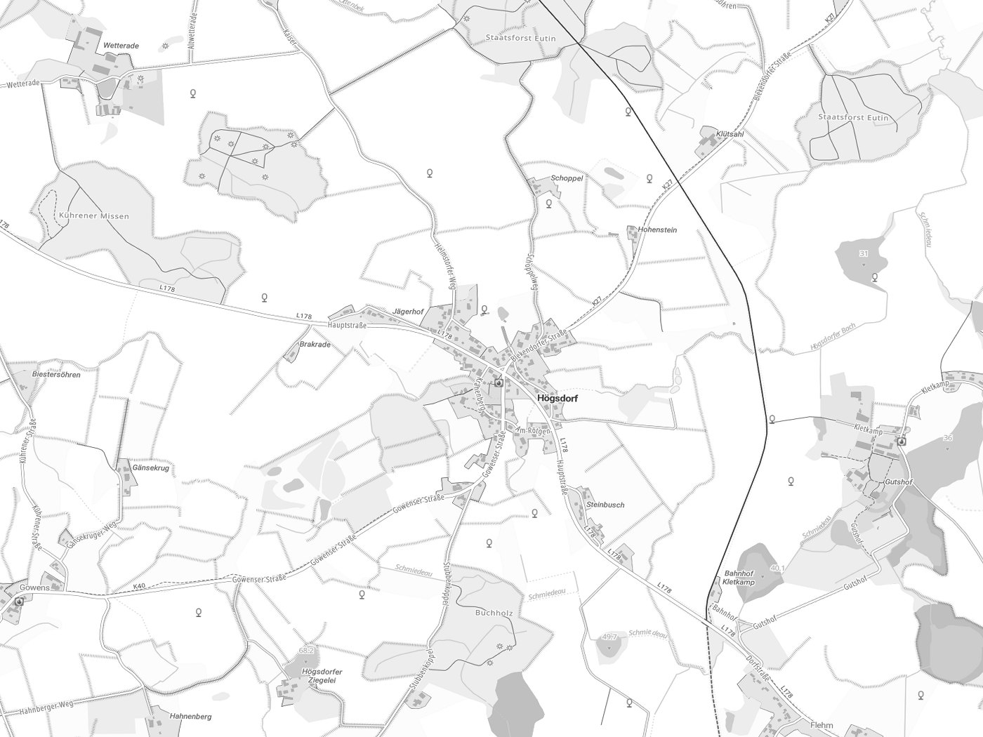 Kartenausschnitt Högsdorf mit Gewässern