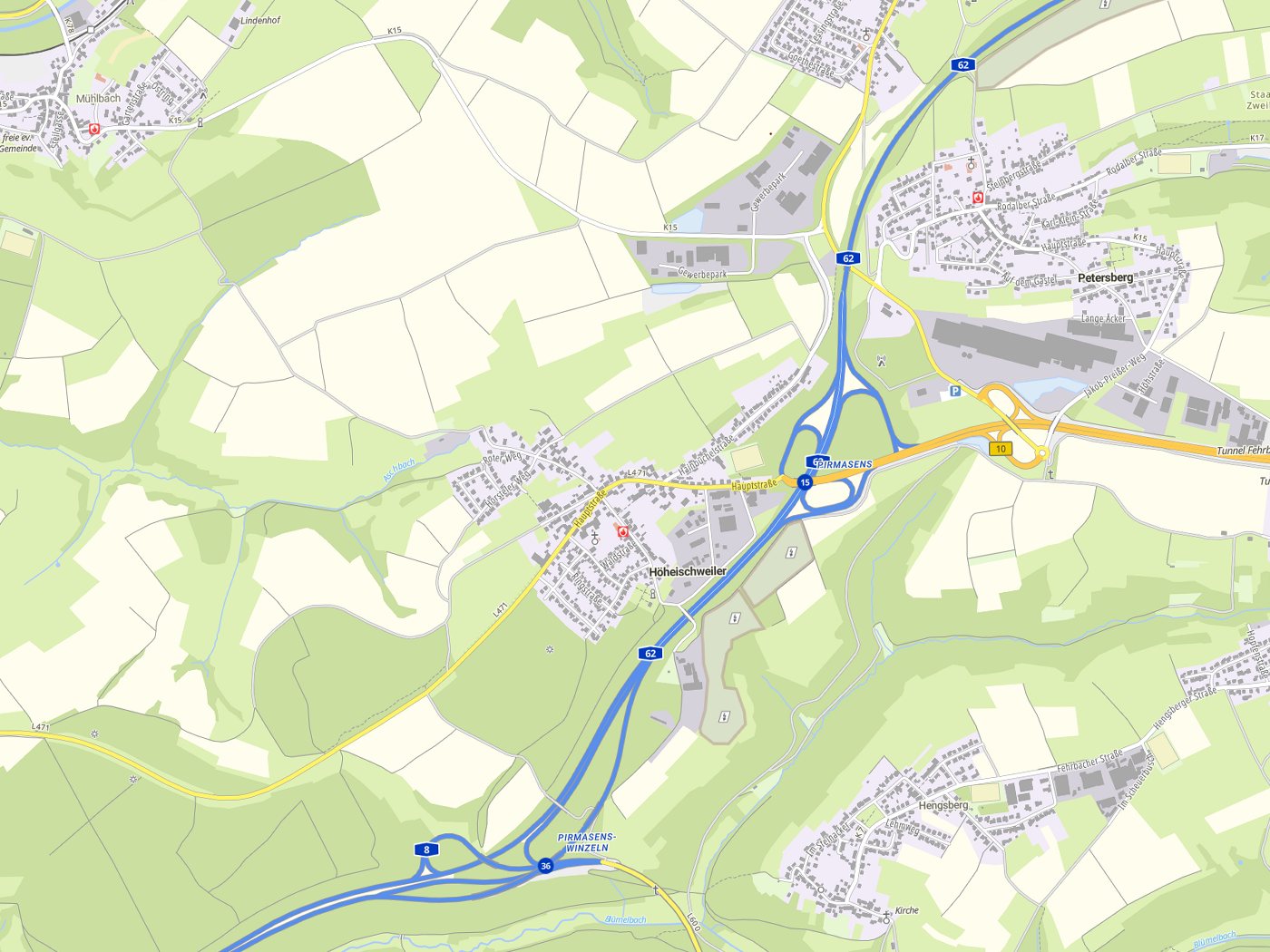 Kartenausschnitt Höheischweiler mit Gewässern