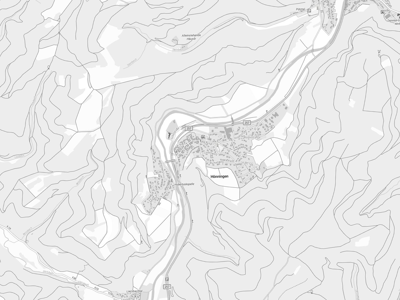 Kartenausschnitt Hönningen mit Gewässern