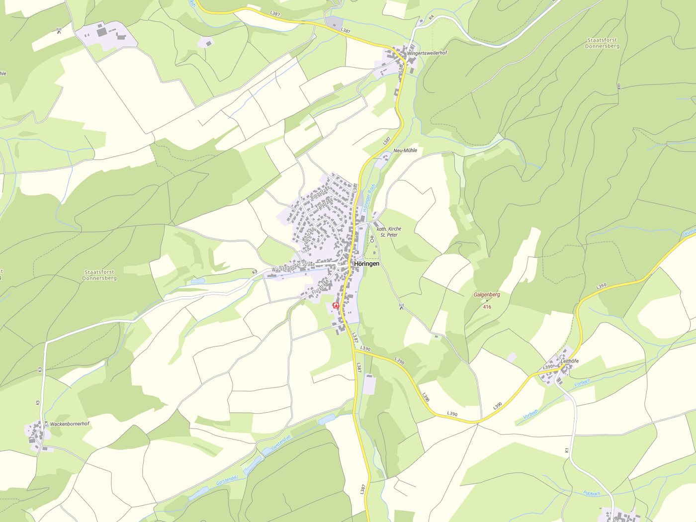 Kartenausschnitt Höringen mit Gewässern
