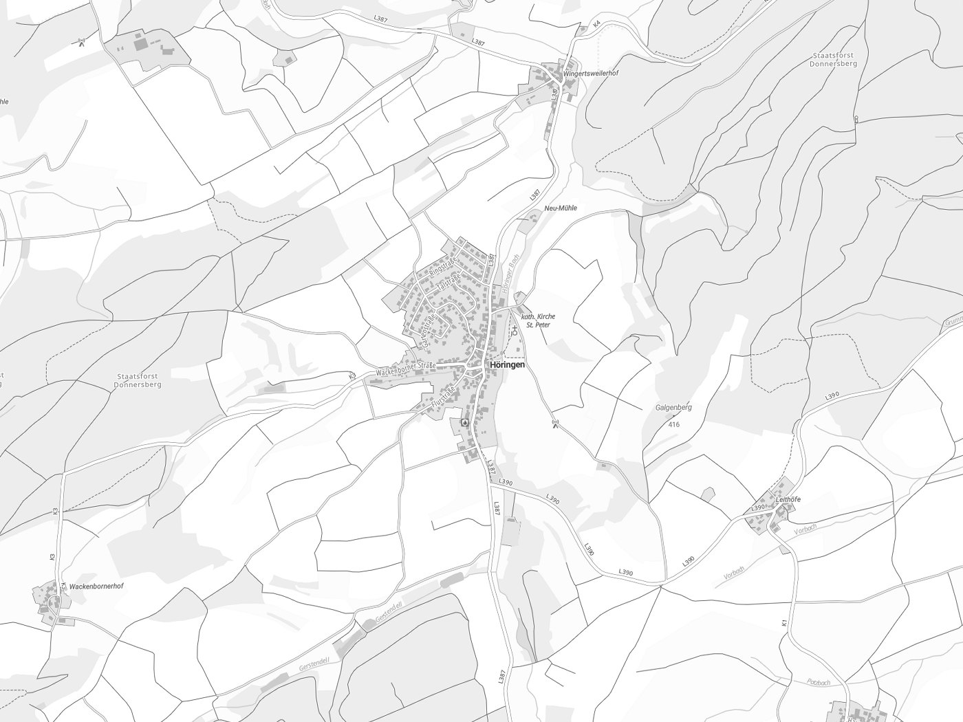 Kartenausschnitt Höringen mit Gewässern
