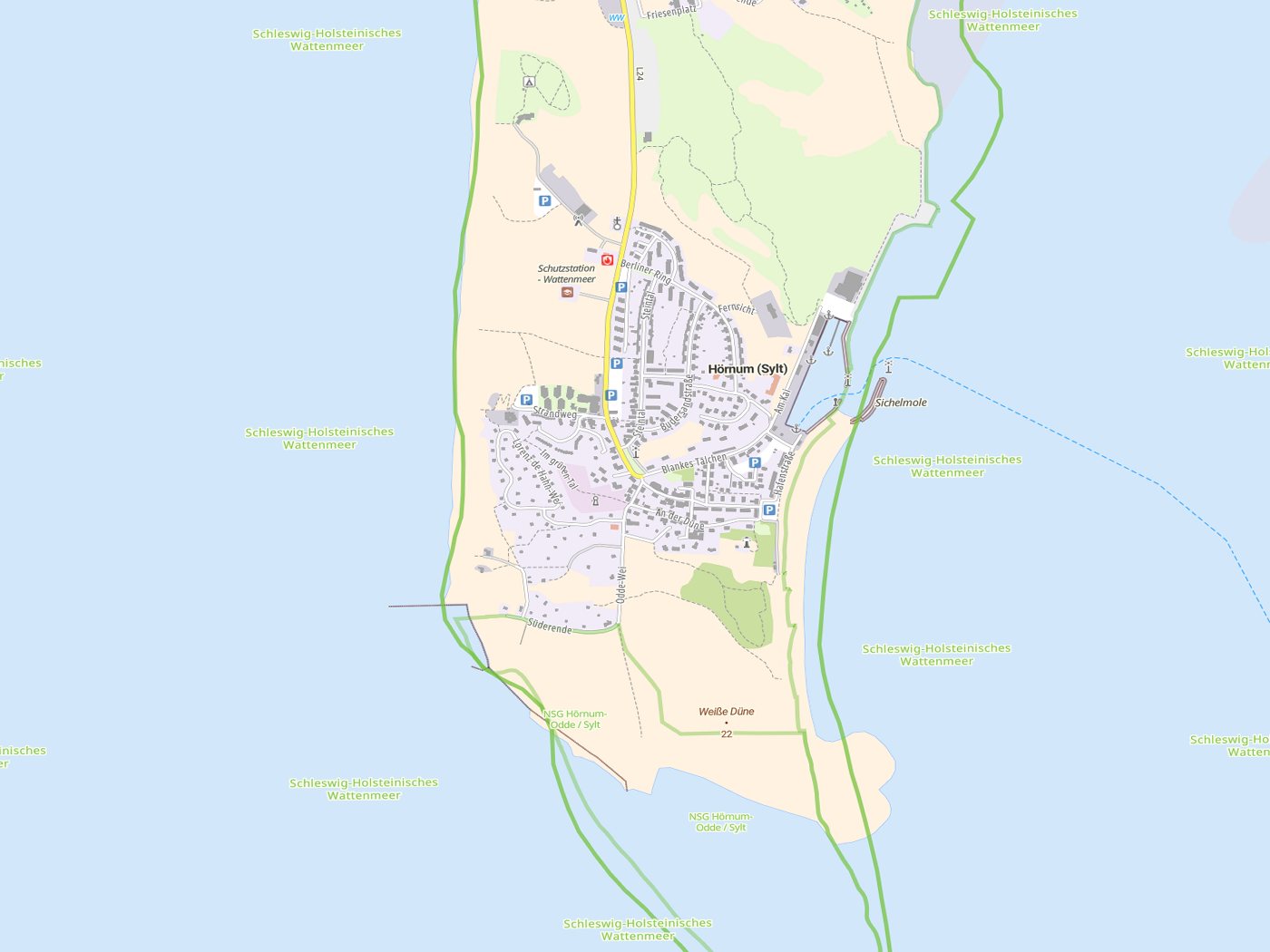Kartenausschnitt Hörnum (Sylt) mit Gewässern