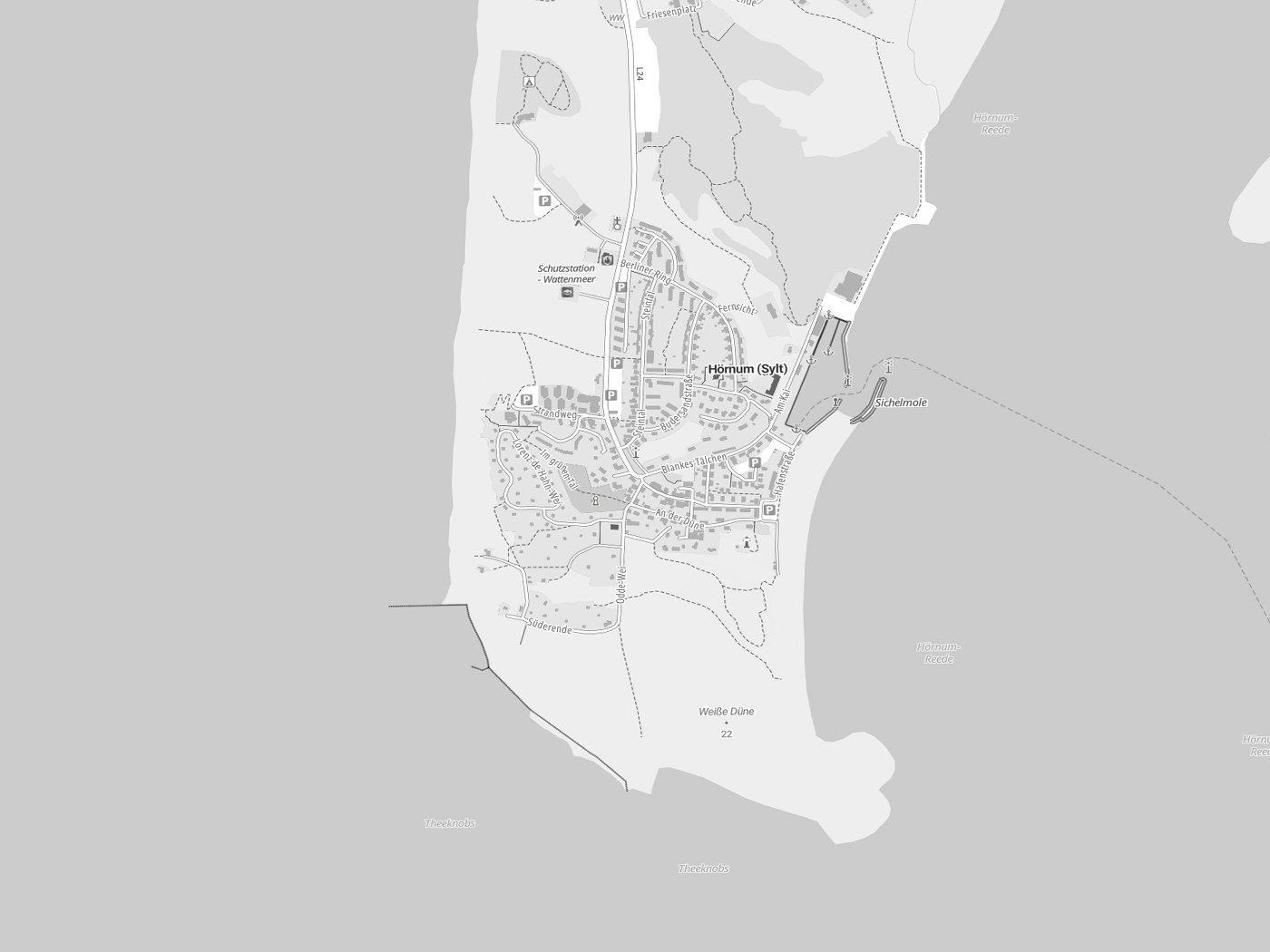 Kartenausschnitt Hörnum (Sylt) mit Gewässern