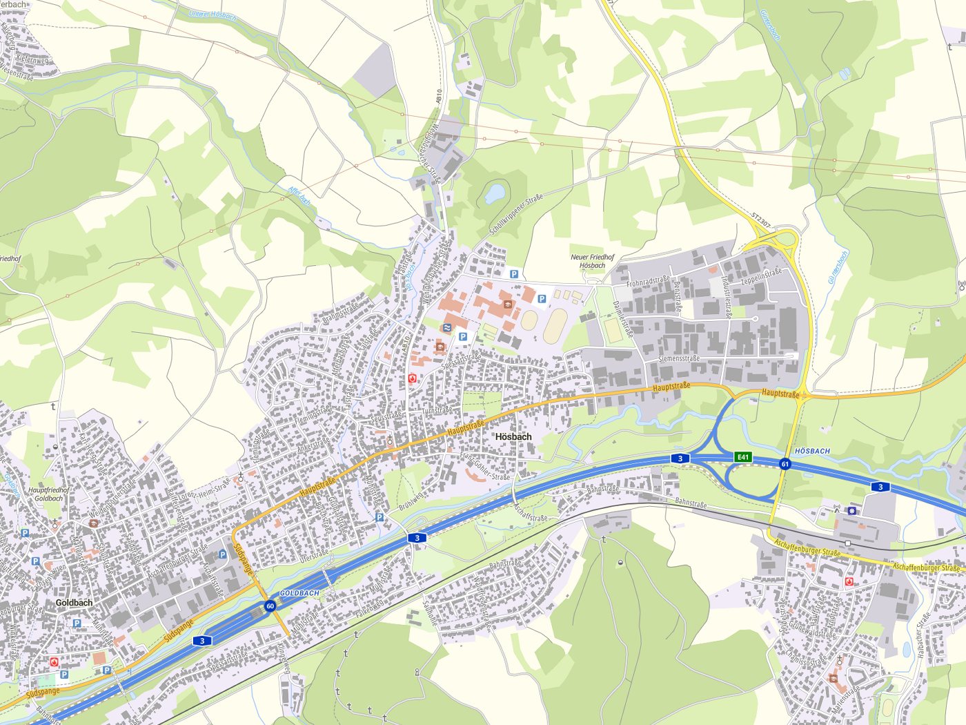 Kartenausschnitt Hösbach mit Gewässern
