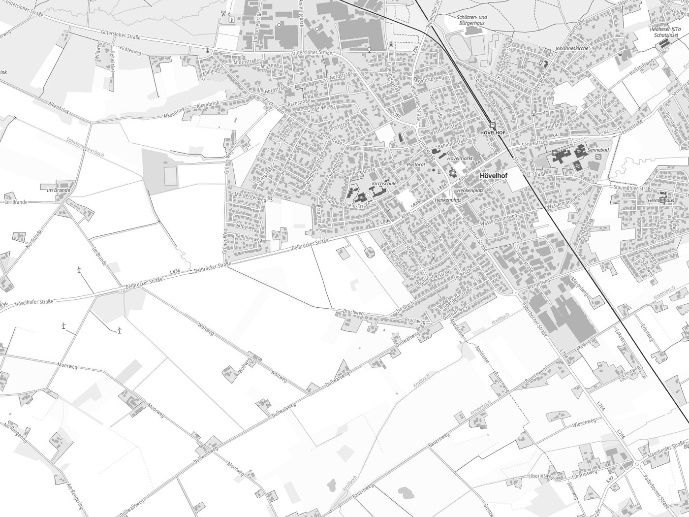 Kartenausschnitt Hövelhof mit Gewässern