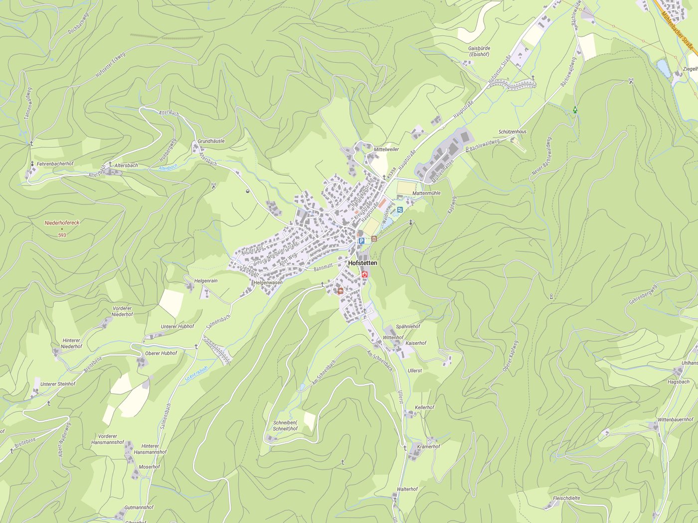 Kartenausschnitt Hofstetten mit Gewässern