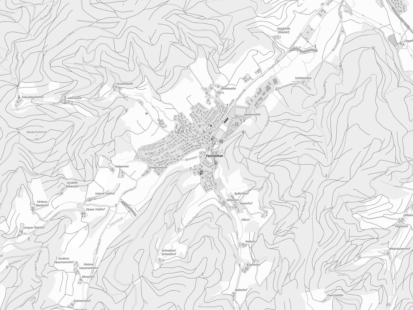 Kartenausschnitt Hofstetten mit Gewässern