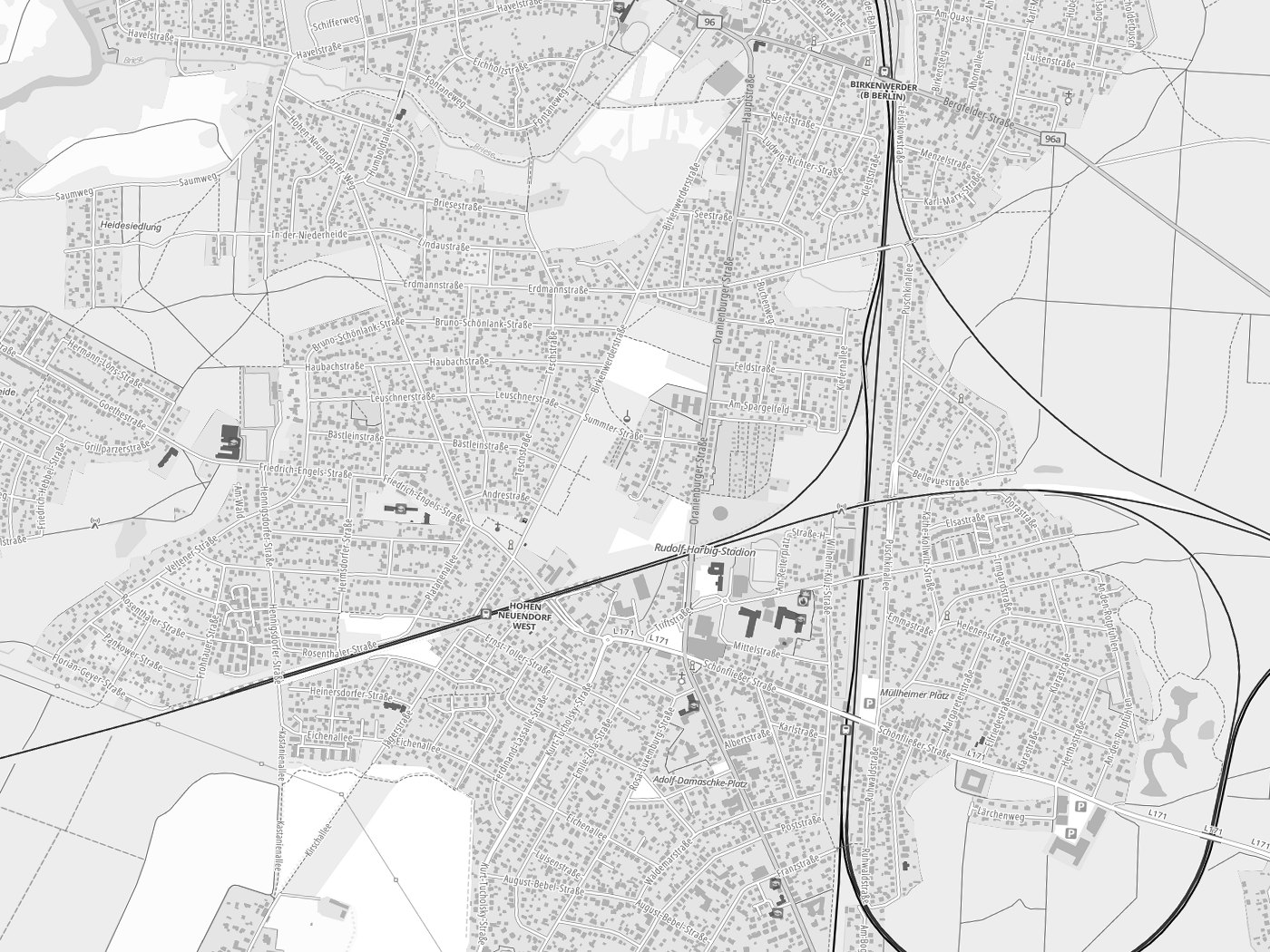 Kartenausschnitt Hohen Neuendorf mit Gewässern
