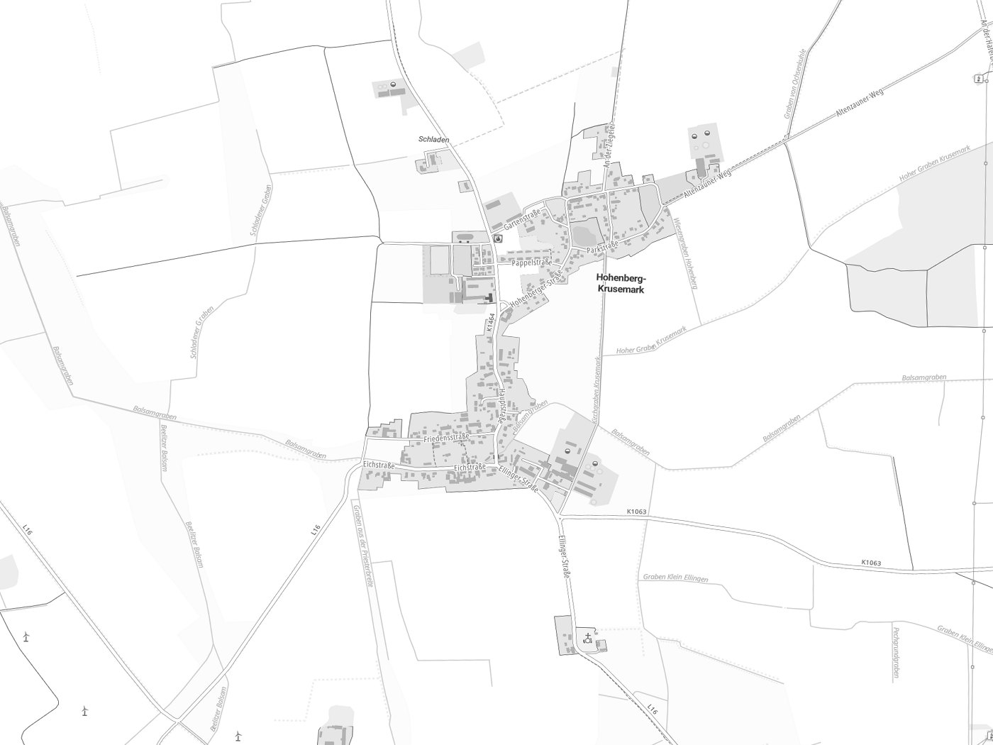 Kartenausschnitt Hohenberg-Krusemark mit Gewässern