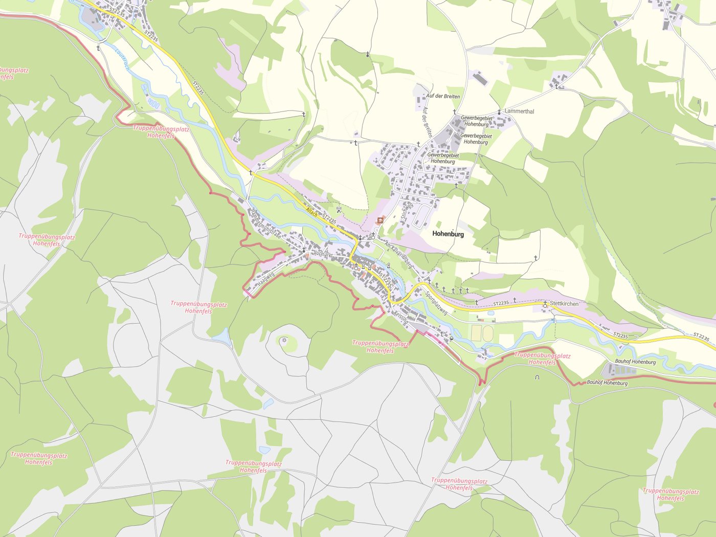 Kartenausschnitt Hohenburg mit Gewässern