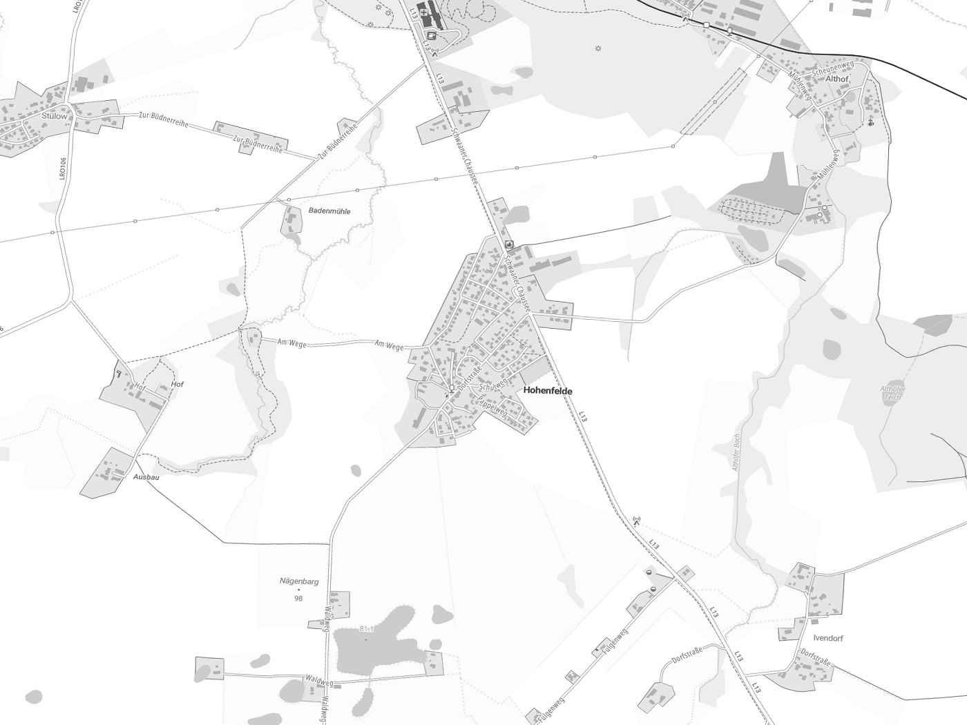 Kartenausschnitt Hohenfelde mit Gewässern