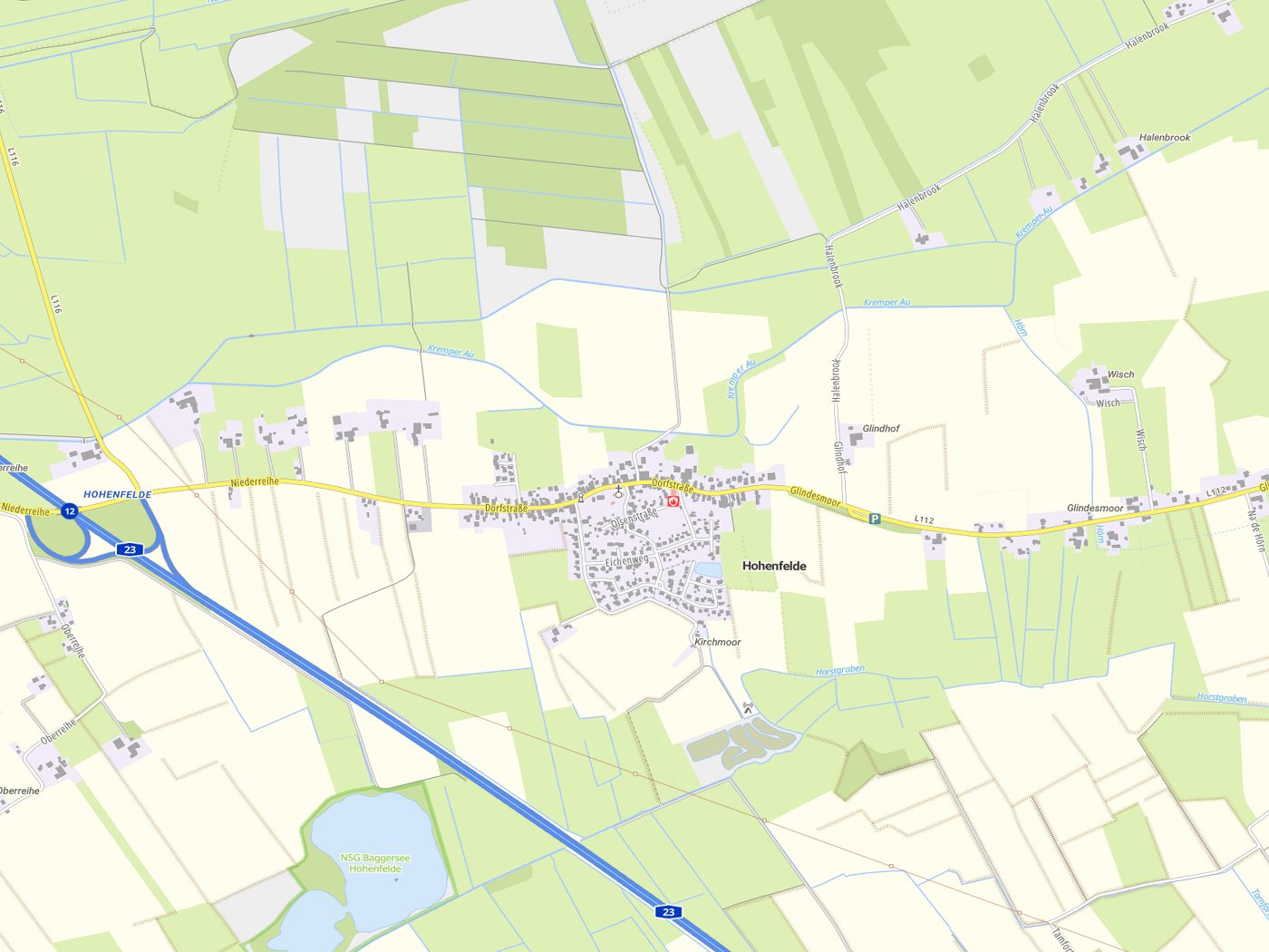 Kartenausschnitt Hohenfelde mit Gewässern