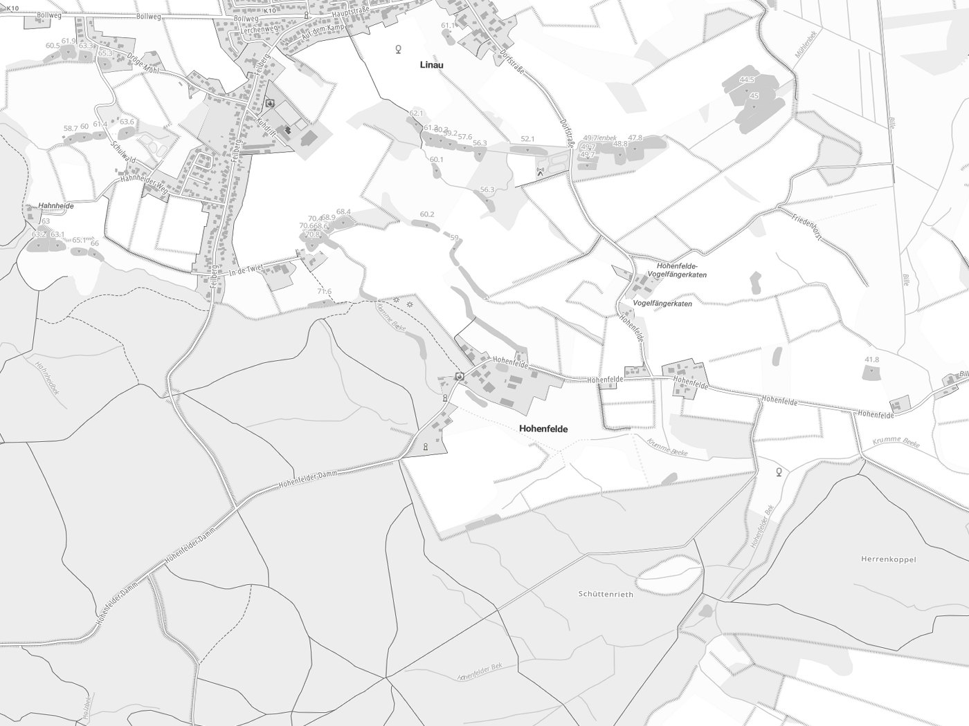 Kartenausschnitt Hohenfelde mit Gewässern