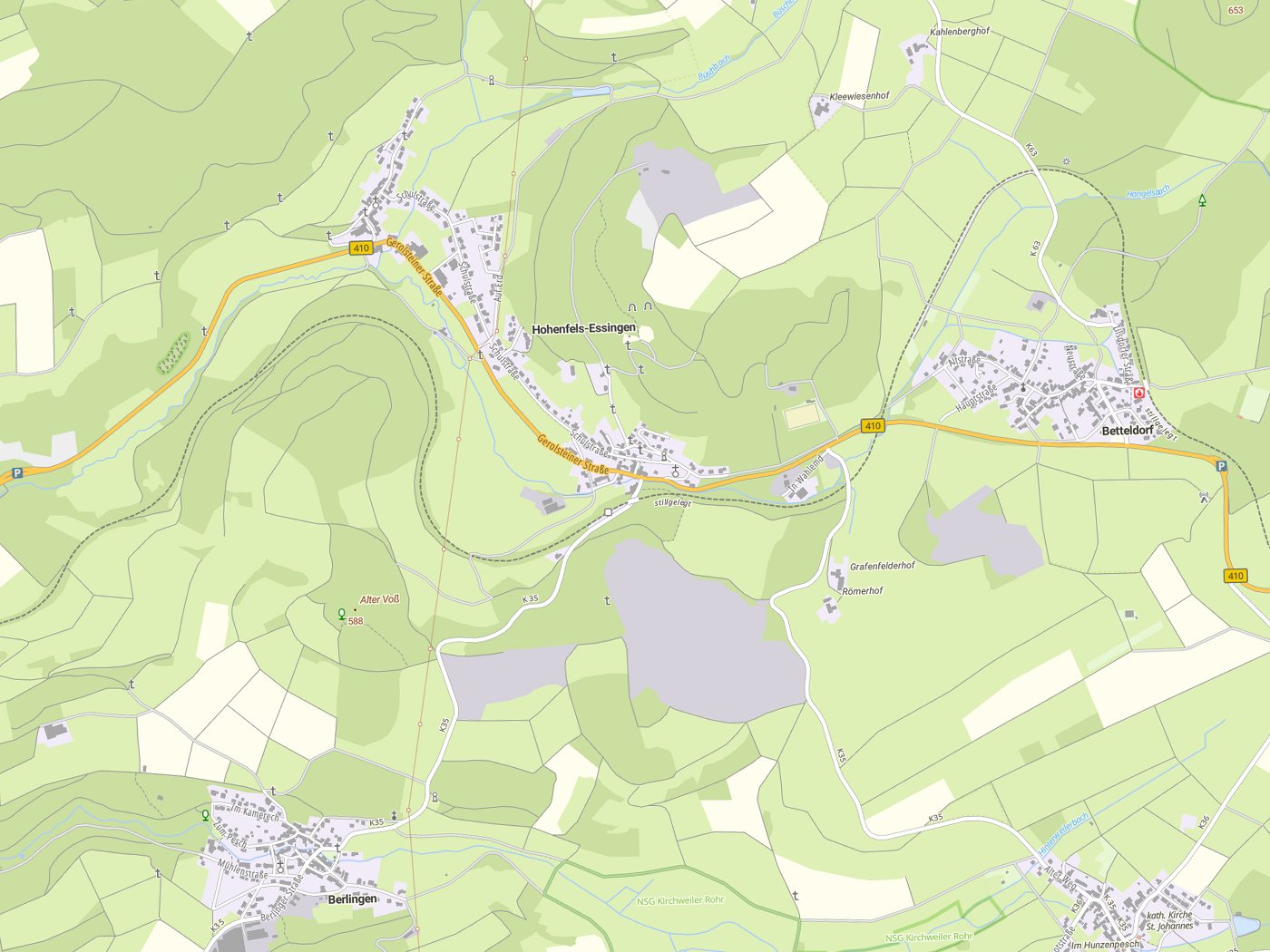 Kartenausschnitt Hohenfels-Essingen mit Gewässern
