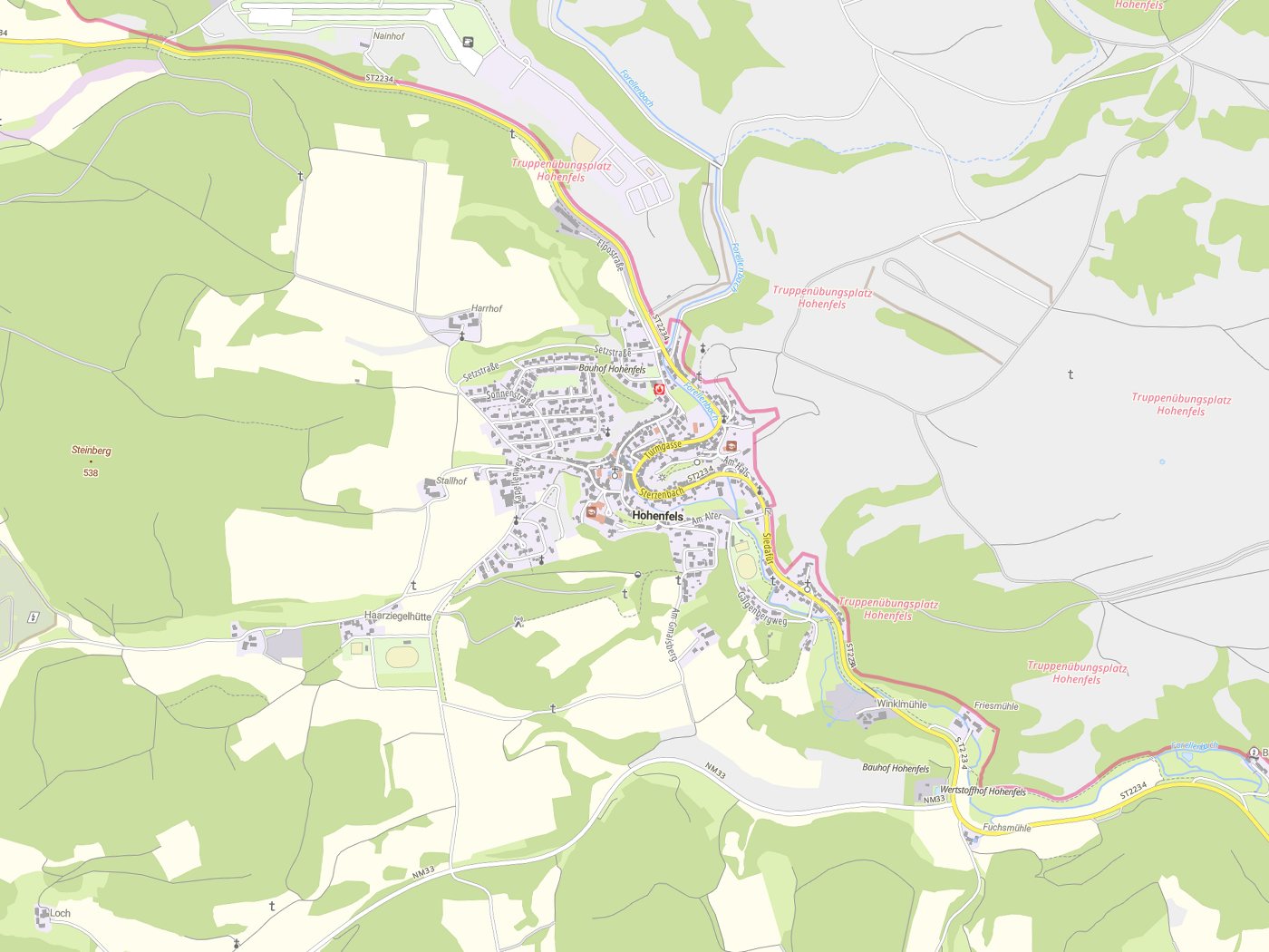 Kartenausschnitt Hohenfels mit Gewässern