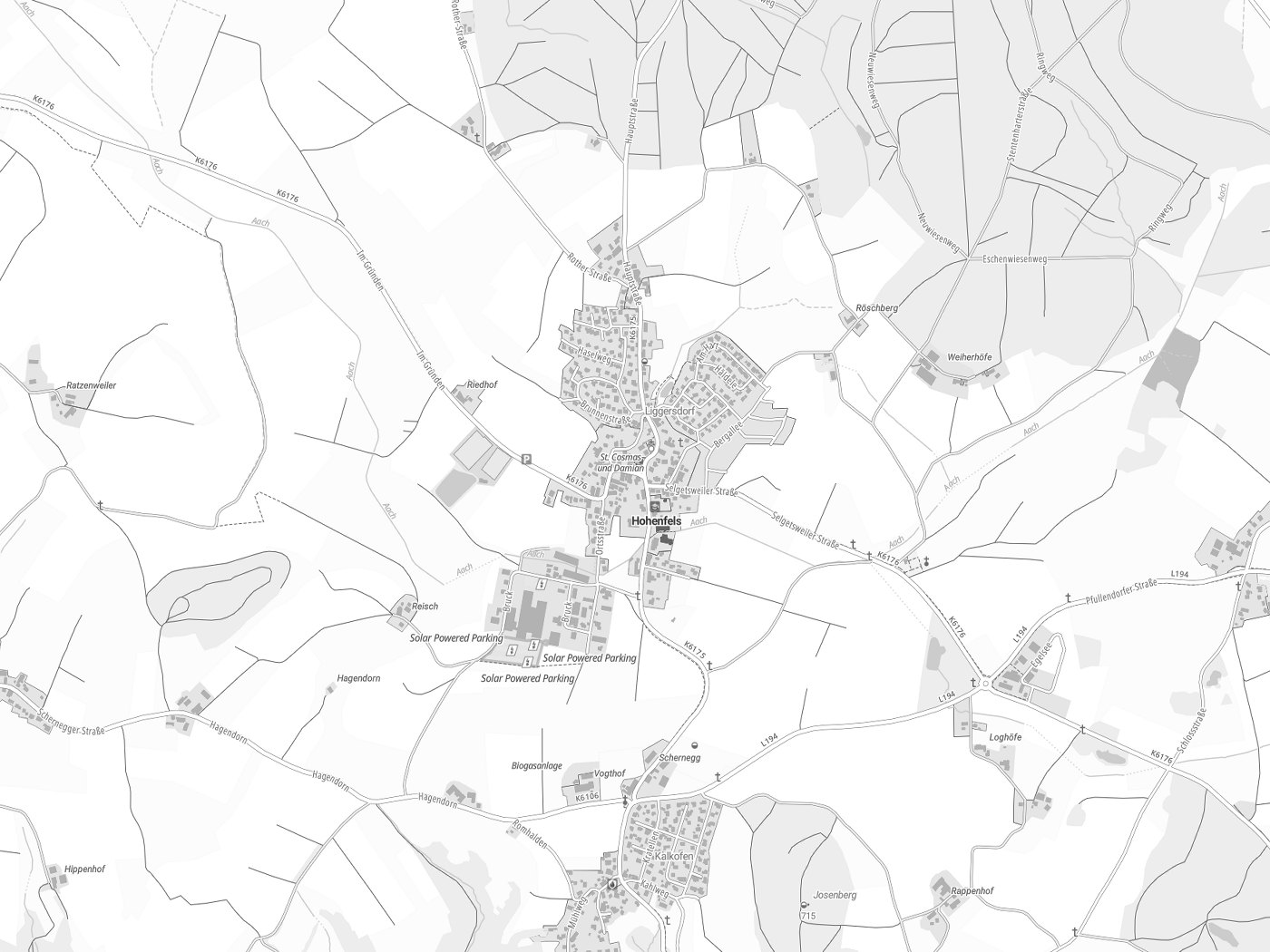 Kartenausschnitt Hohenfels mit Gewässern