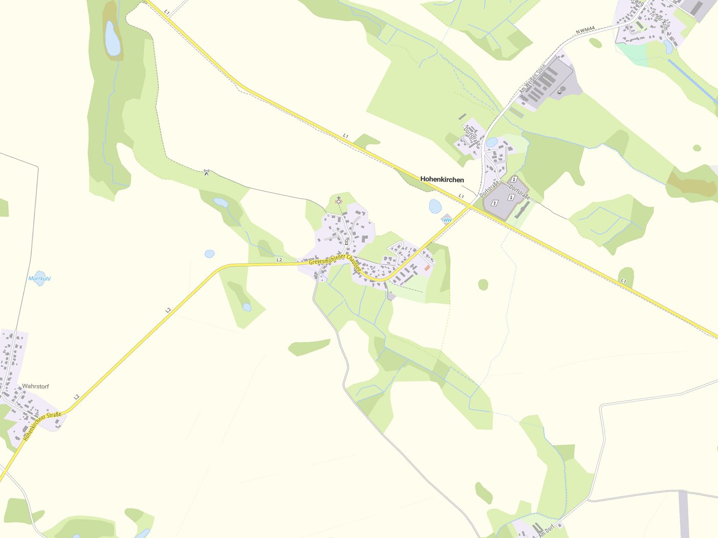 Kartenausschnitt Hohenkirchen mit Gewässern