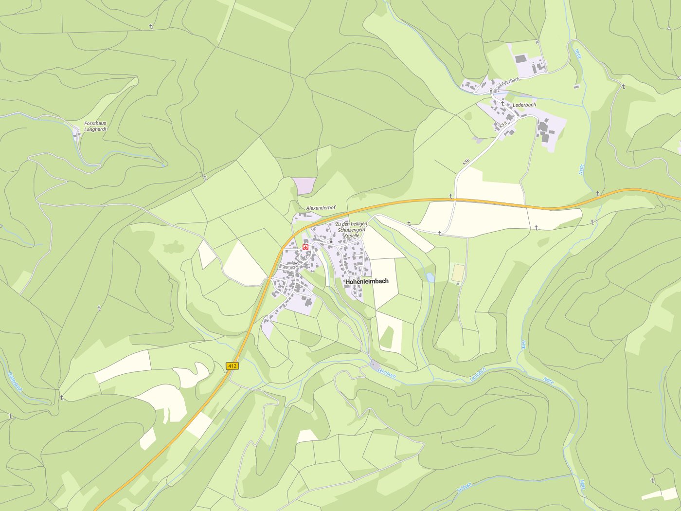 Kartenausschnitt Hohenleimbach mit Gewässern