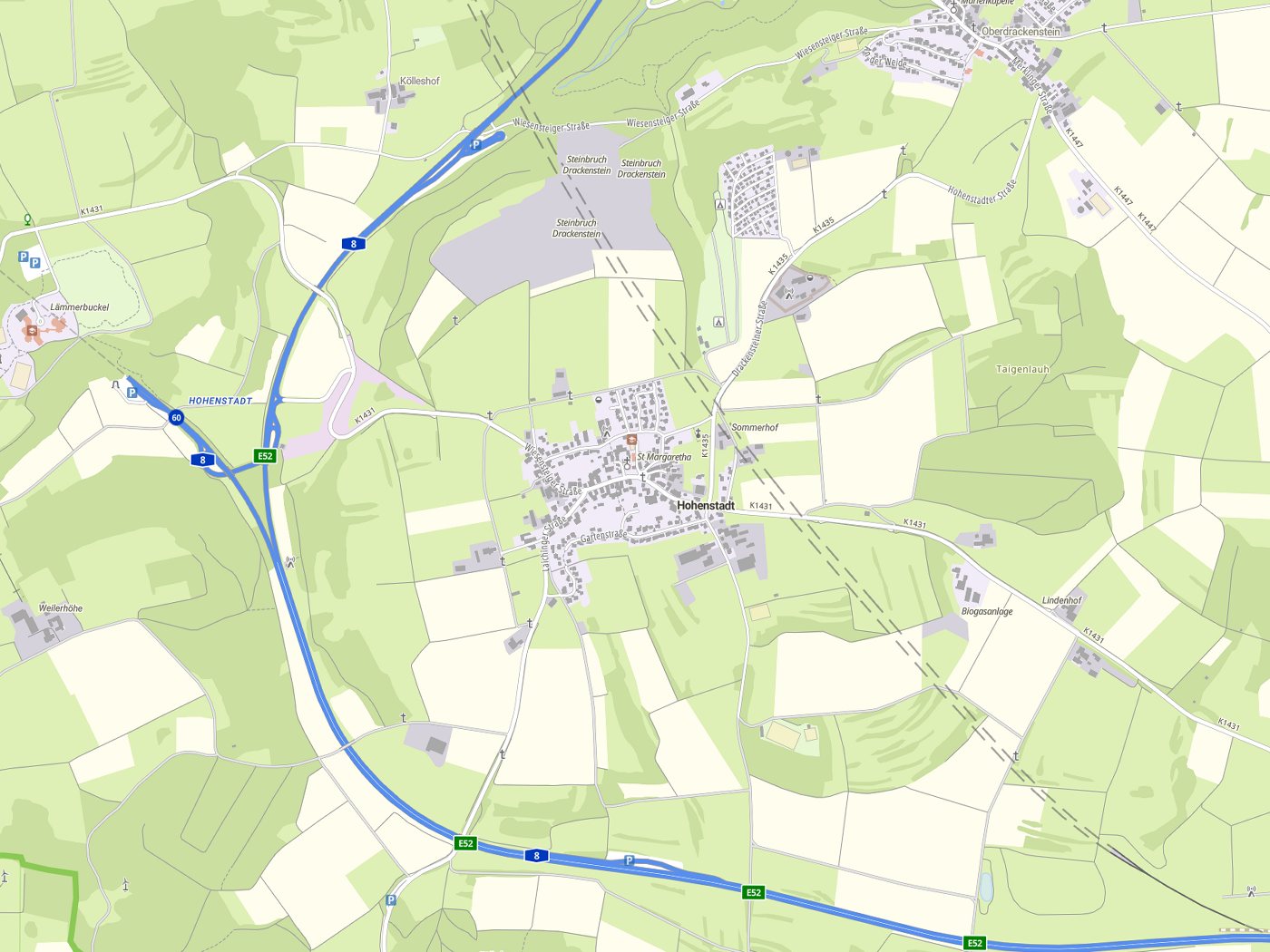 Kartenausschnitt Hohenstadt mit Gewässern