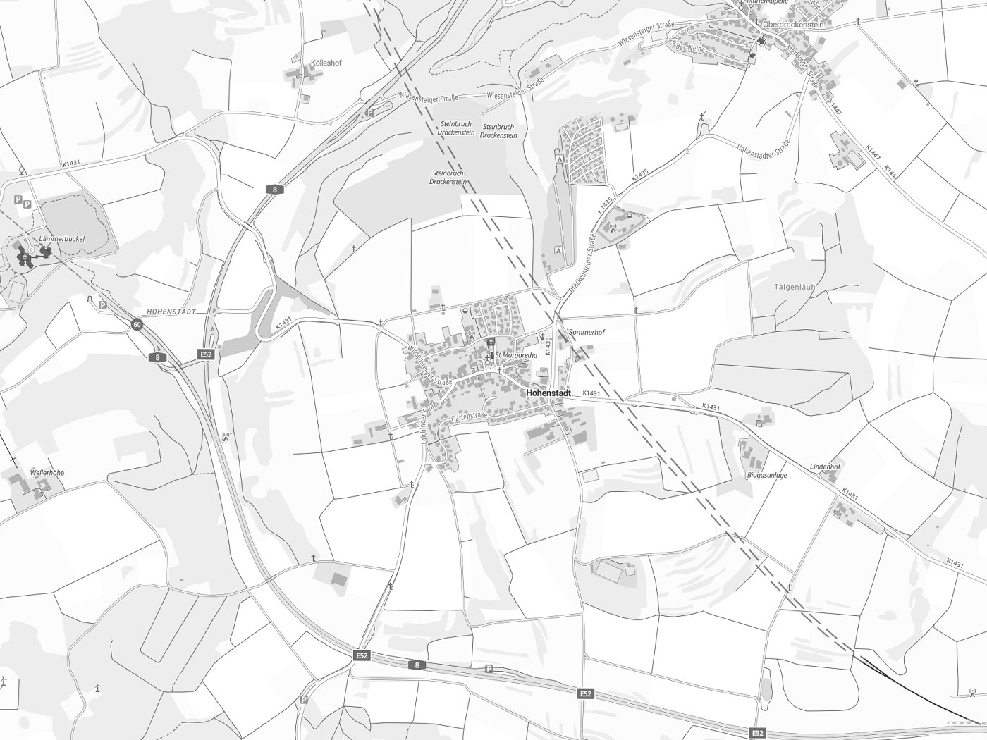 Kartenausschnitt Hohenstadt mit Gewässern
