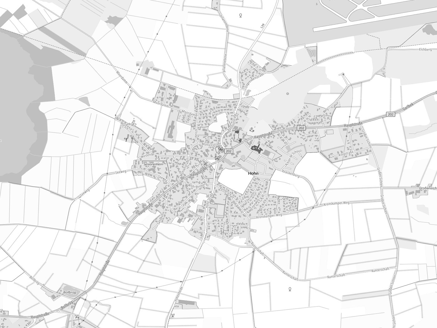 Kartenausschnitt Hohn mit Gewässern
