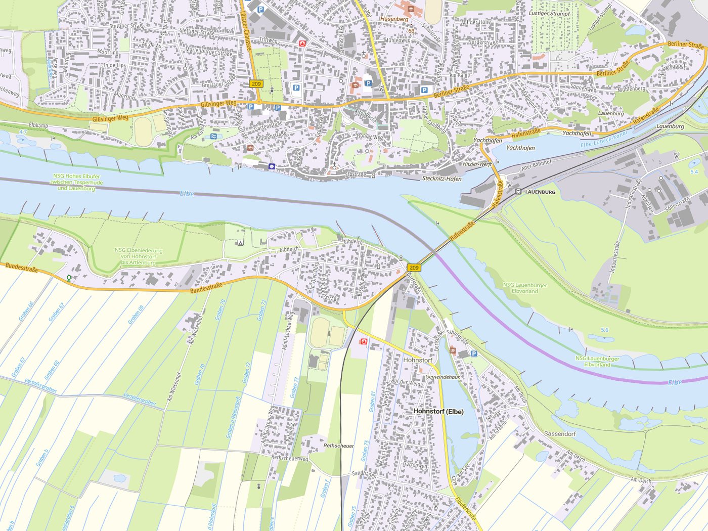 Kartenausschnitt Hohnstorf (Elbe) mit Gewässern