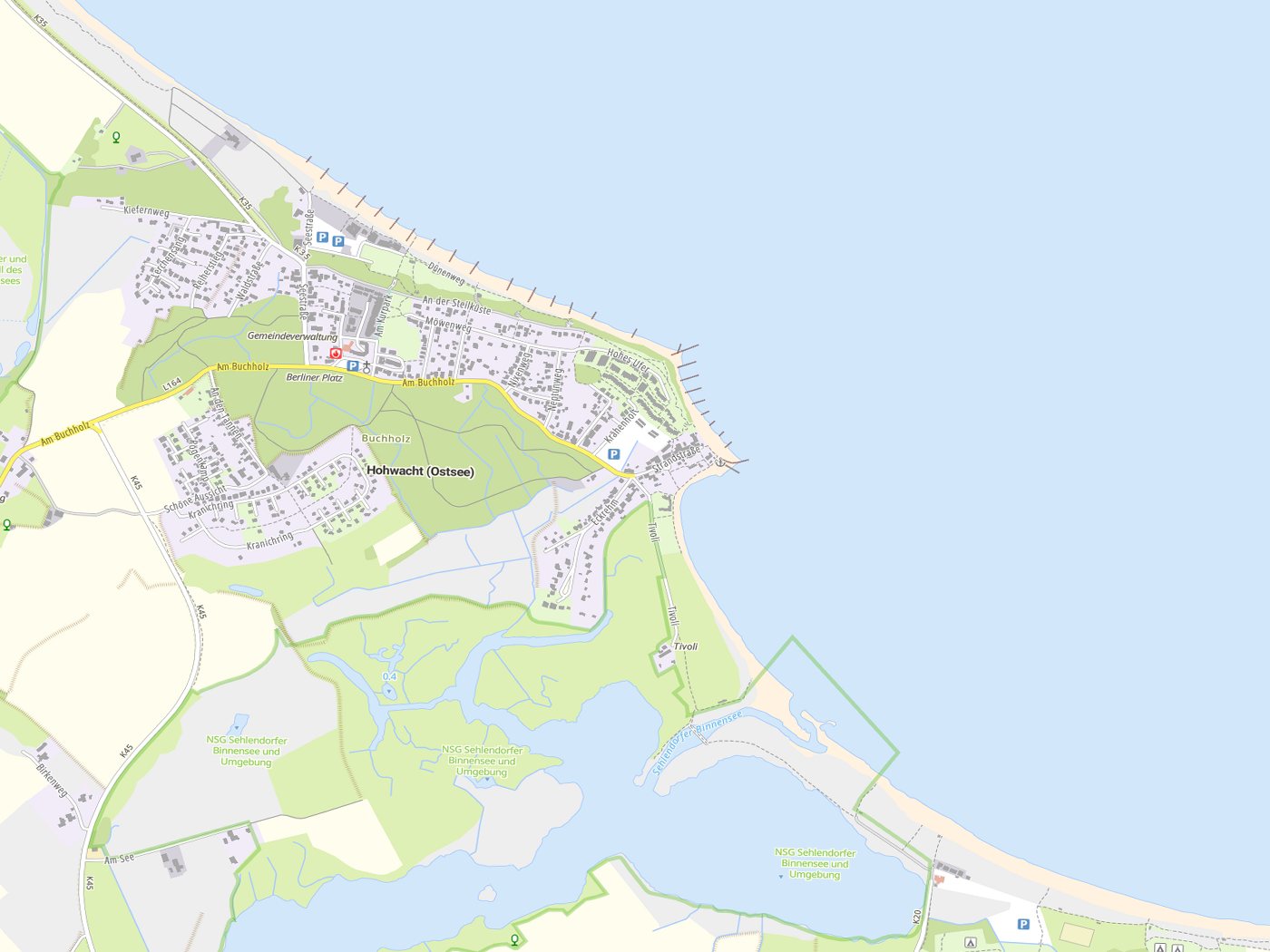 Kartenausschnitt Hohwacht (Ostsee) mit Gewässern
