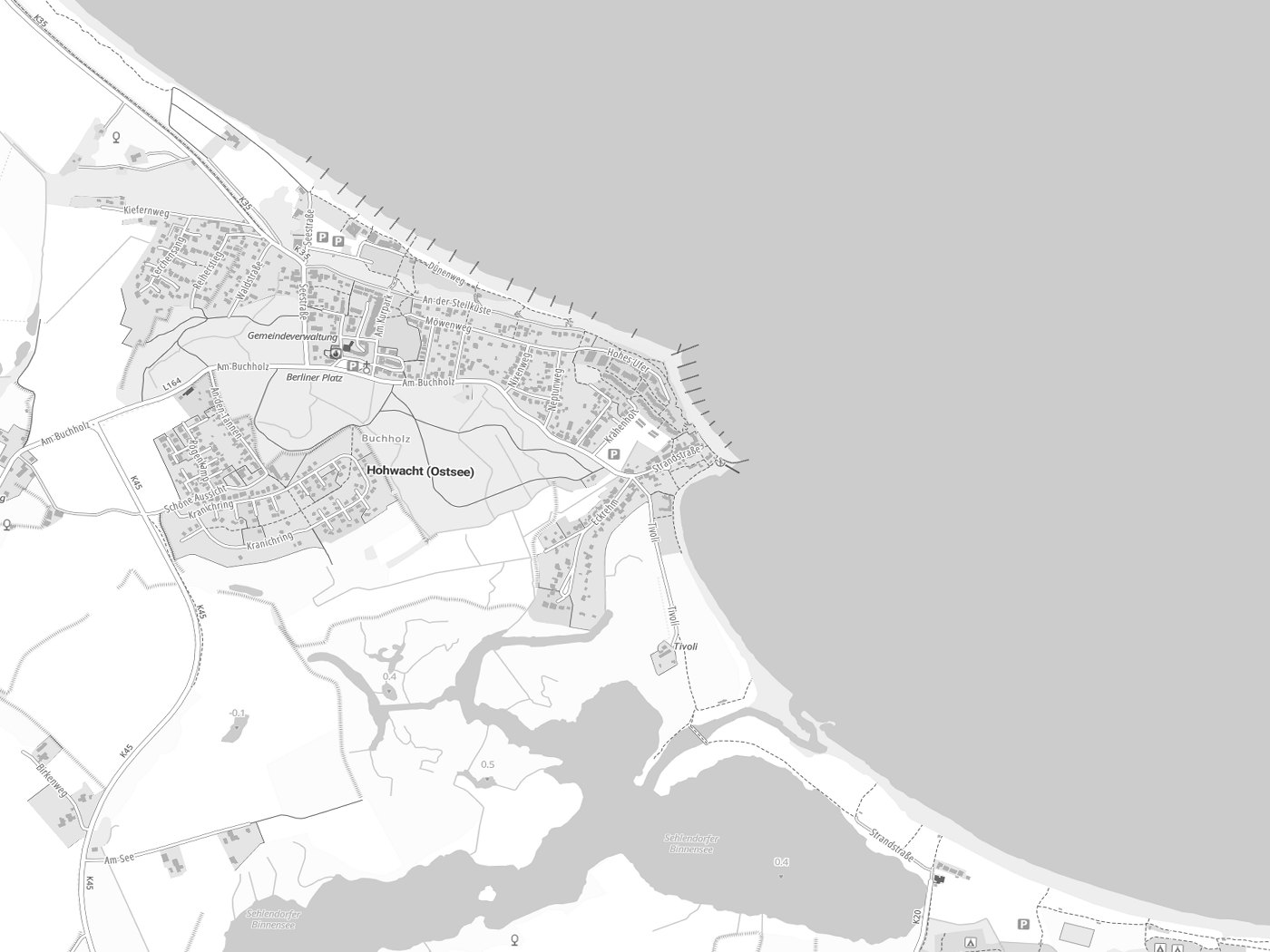 Kartenausschnitt Hohwacht (Ostsee) mit Gewässern