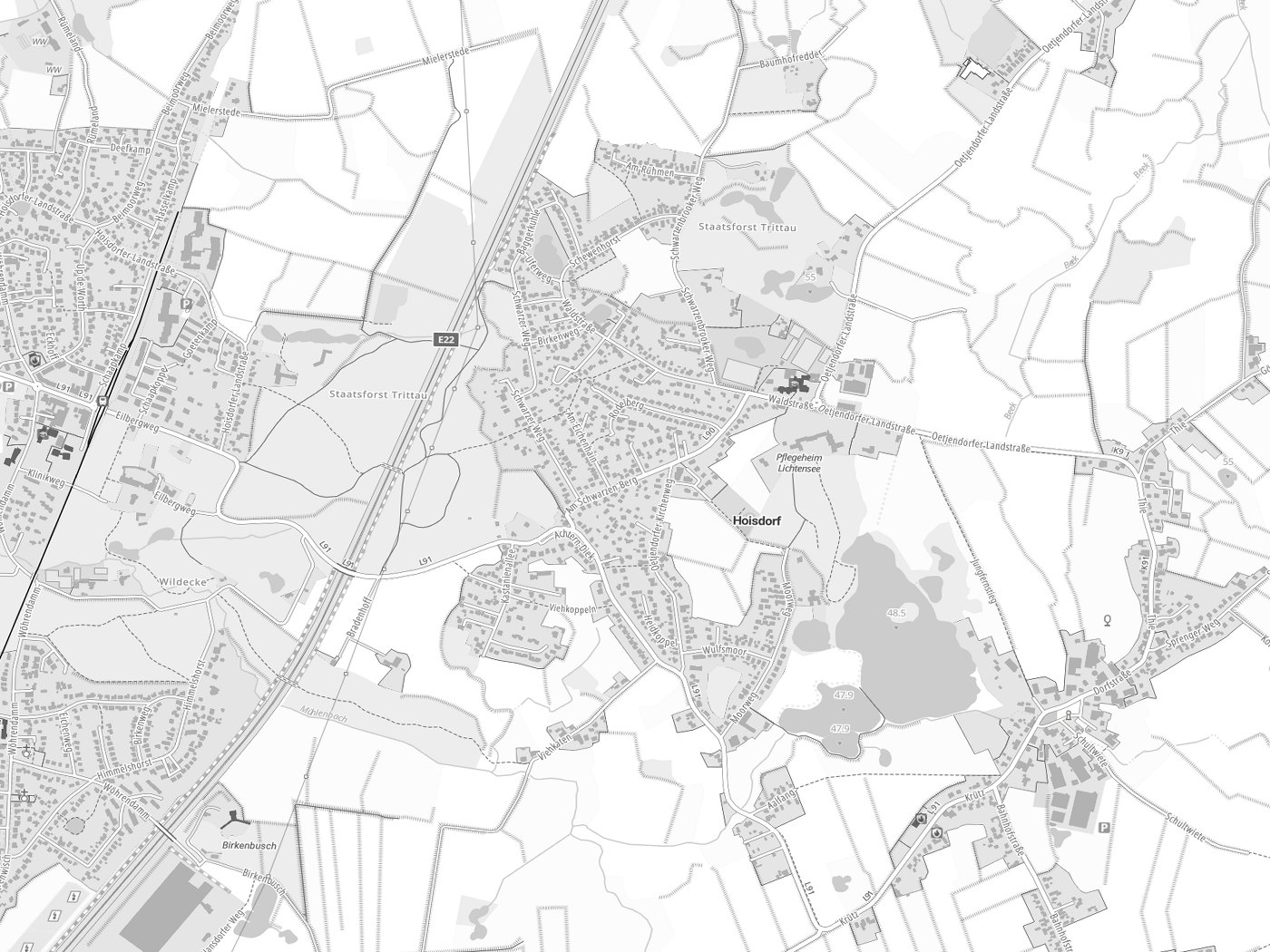 Kartenausschnitt Hoisdorf mit Gewässern