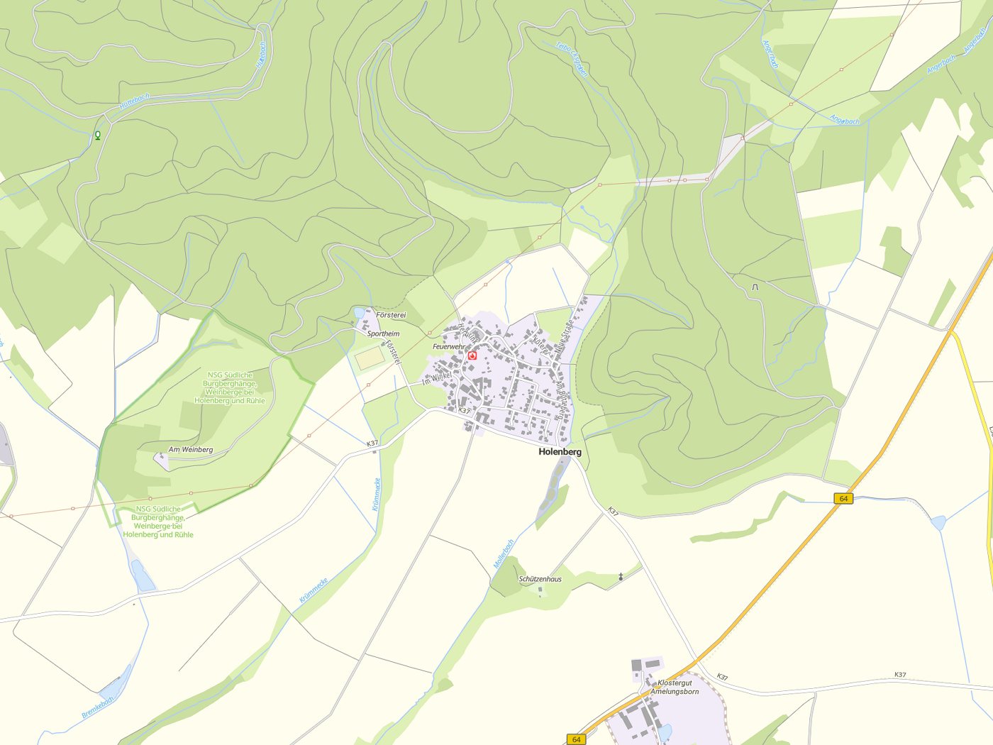 Kartenausschnitt Holenberg mit Gewässern