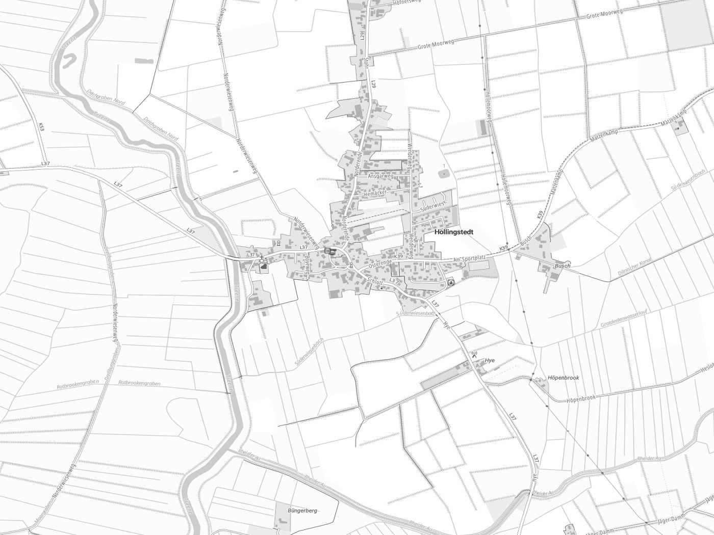 Kartenausschnitt Hollingstedt mit Gewässern